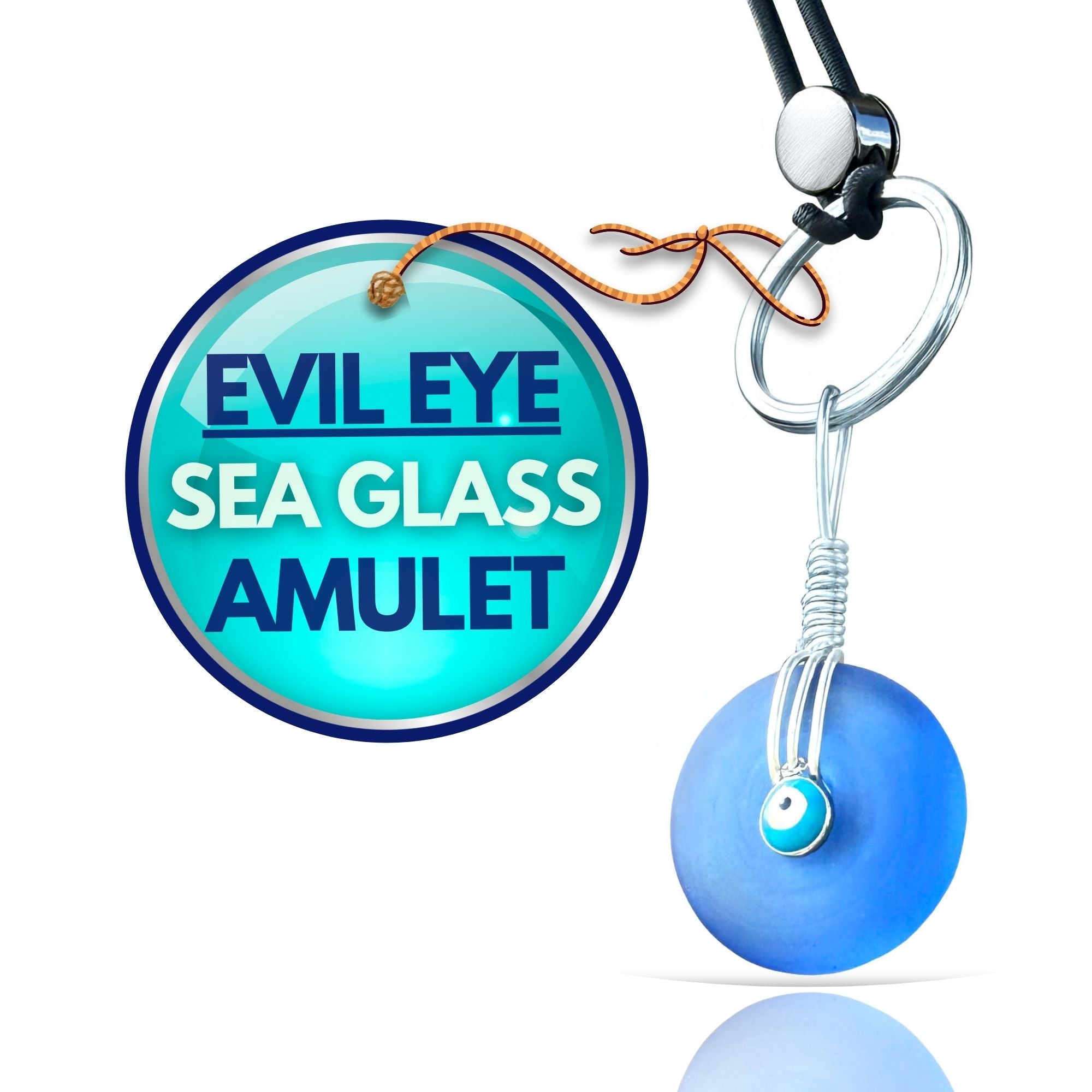 Sea Glass Evil Eye Keychain and Rear View Mirror Charm – Lucky Donut Amulets