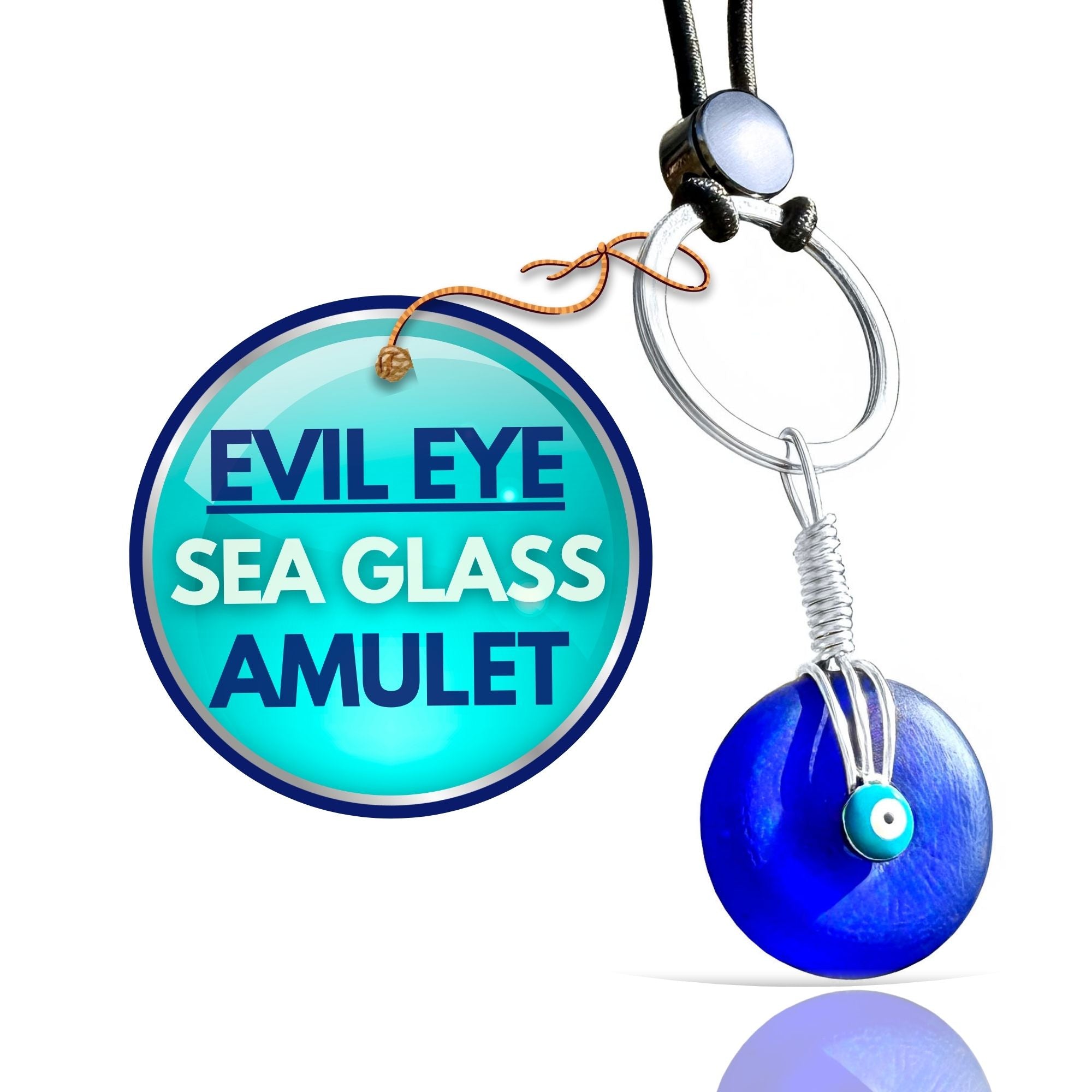 Sea Glass Evil Eye Keychain and Rear View Mirror Charm – Lucky Donut Amulets