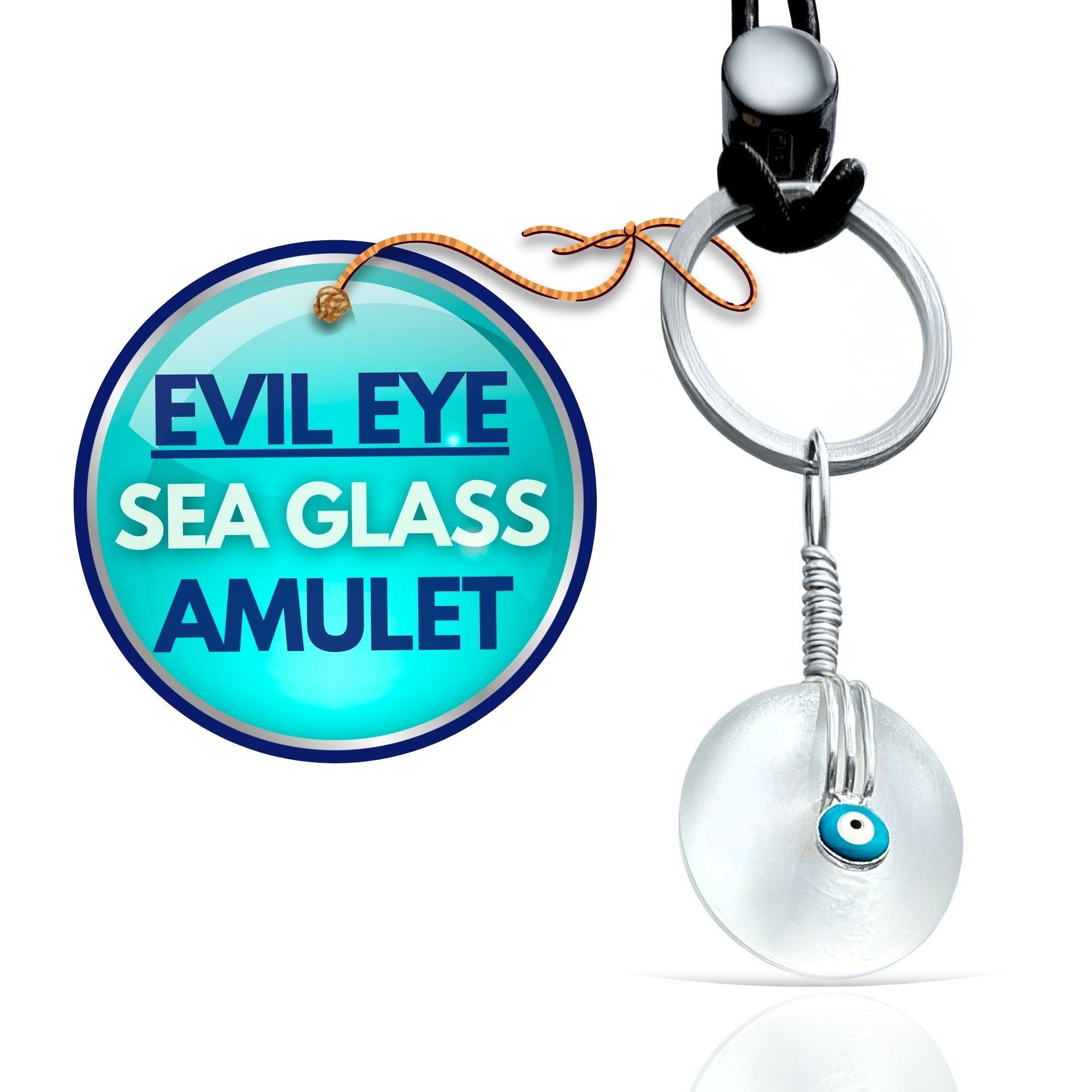 Sea Glass Evil Eye Keychain and Rear View Mirror Charm – Lucky Donut Amulets