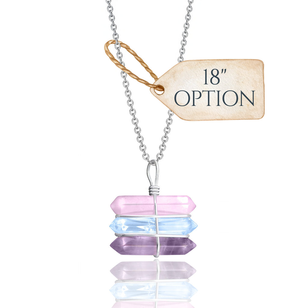 Triple Crystal Point Necklace – Amethyst, Rose and Clear Rock Quartz Amulet