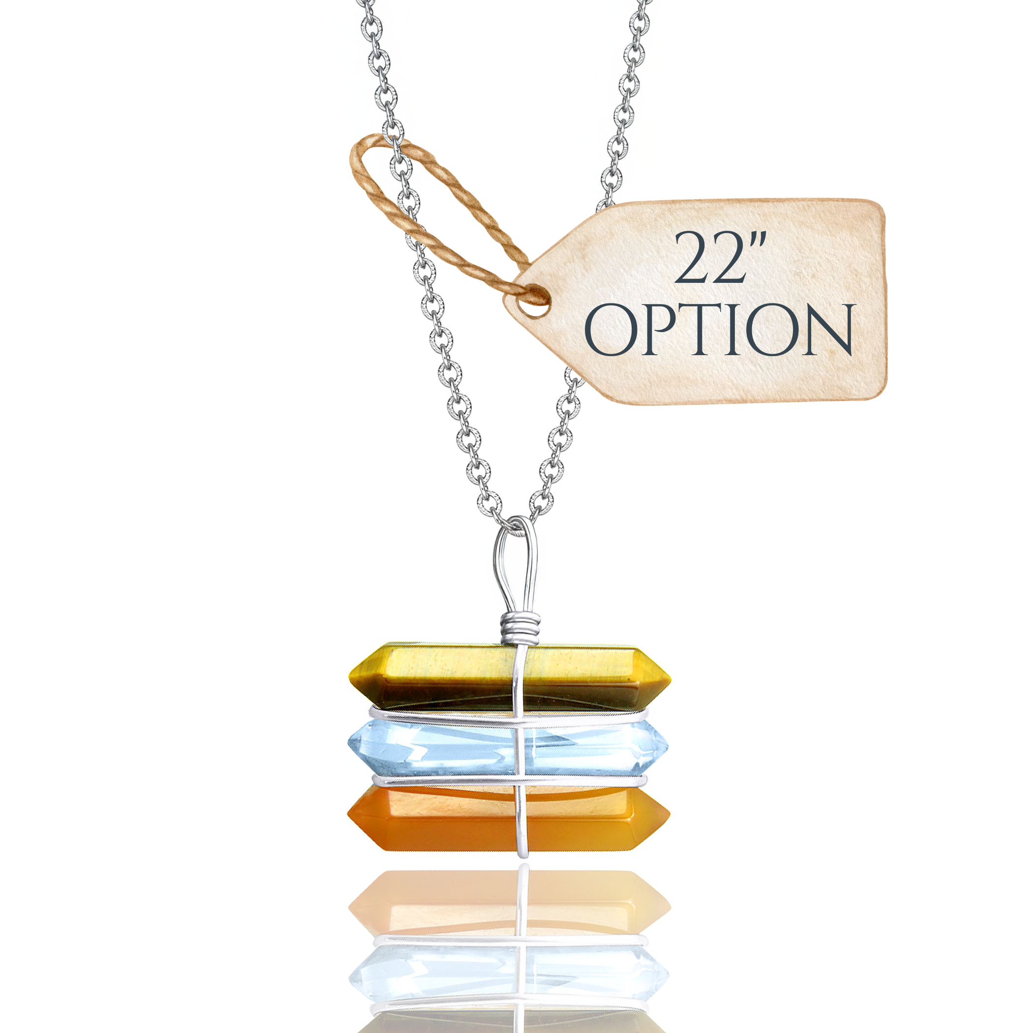 Triple Crystal Point Pendant Necklace - Tiger Eye, Quartz and Carnelian