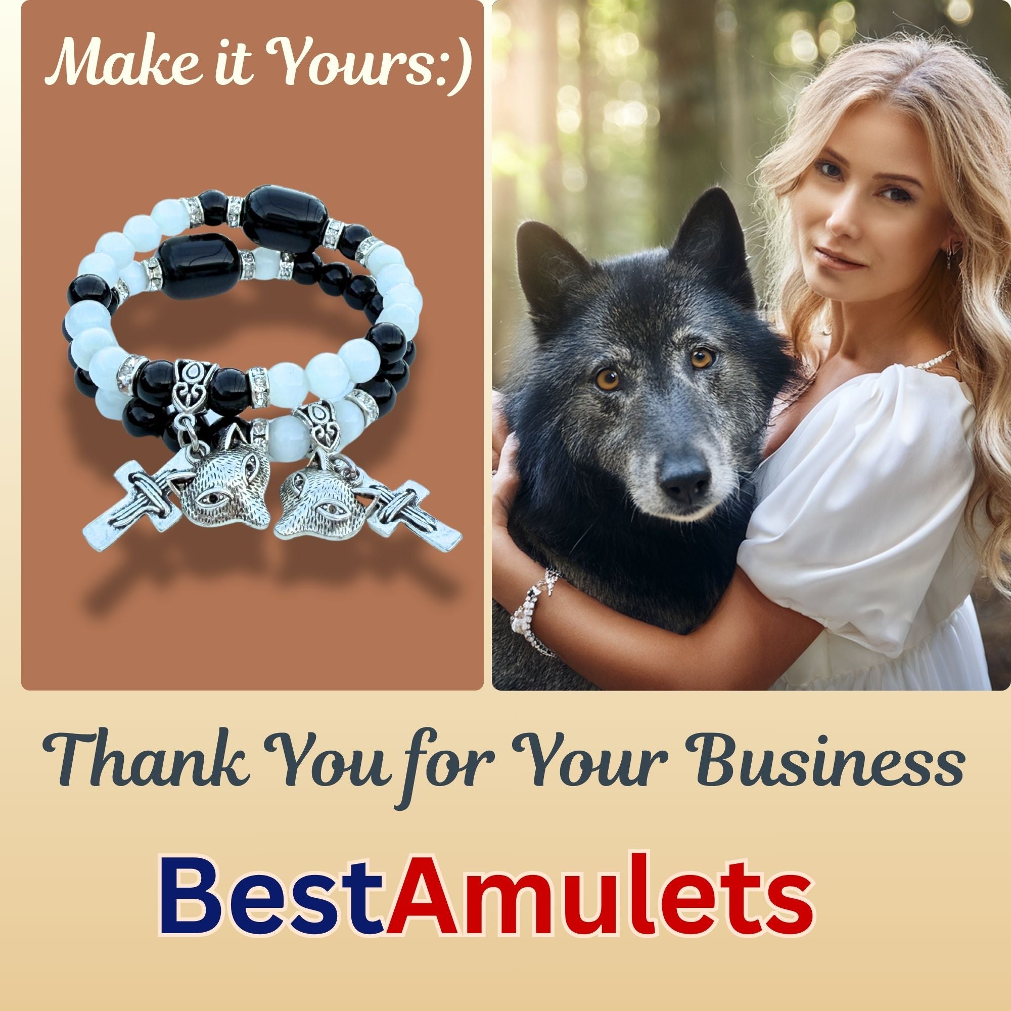 Wolf and Cross Gemstone Bracelet – Spiritual Amulet Jewelry Gift for Women