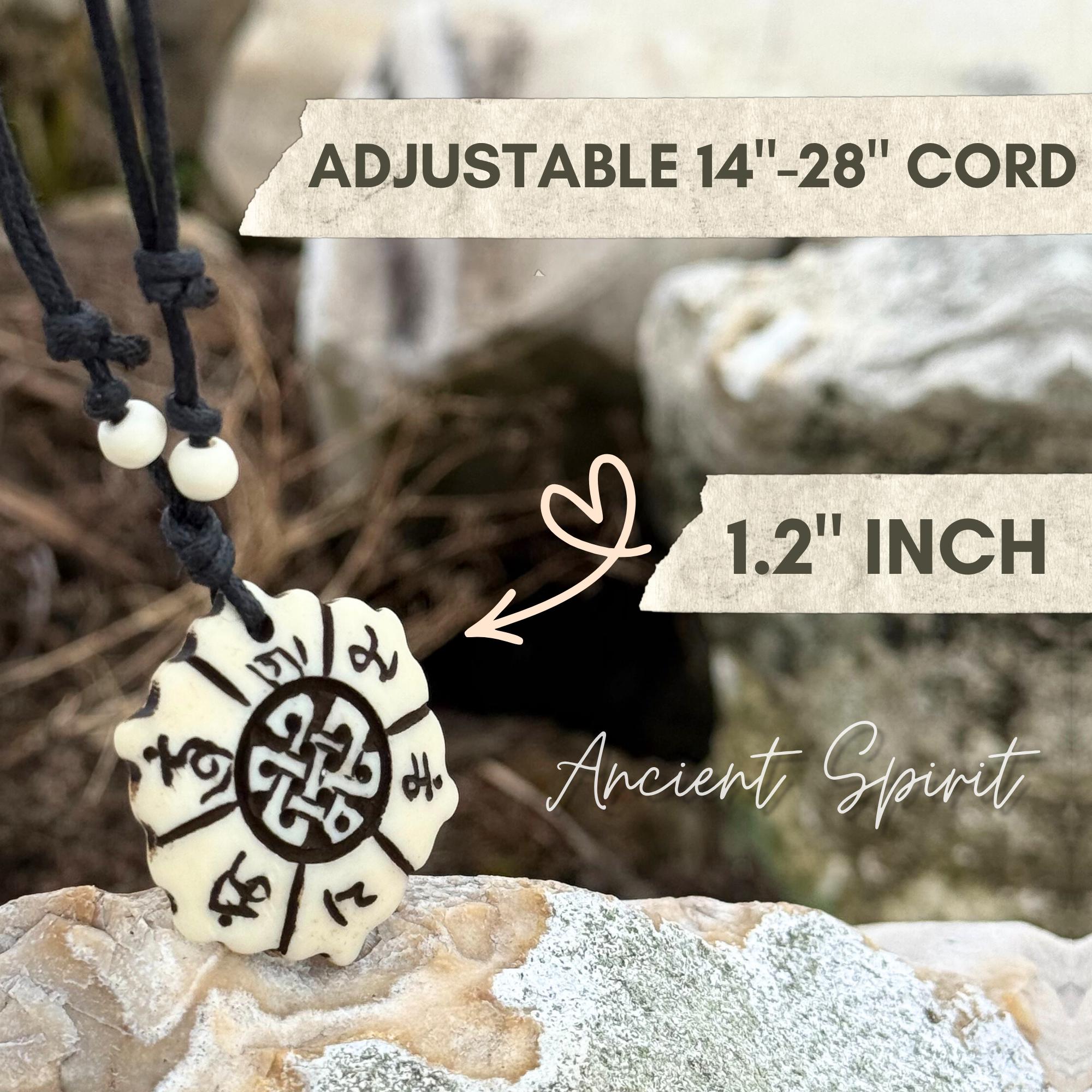 Yak Bone Lotus Mandala Necklace: Celtic Shield Knot, Om Mani Padme Hum