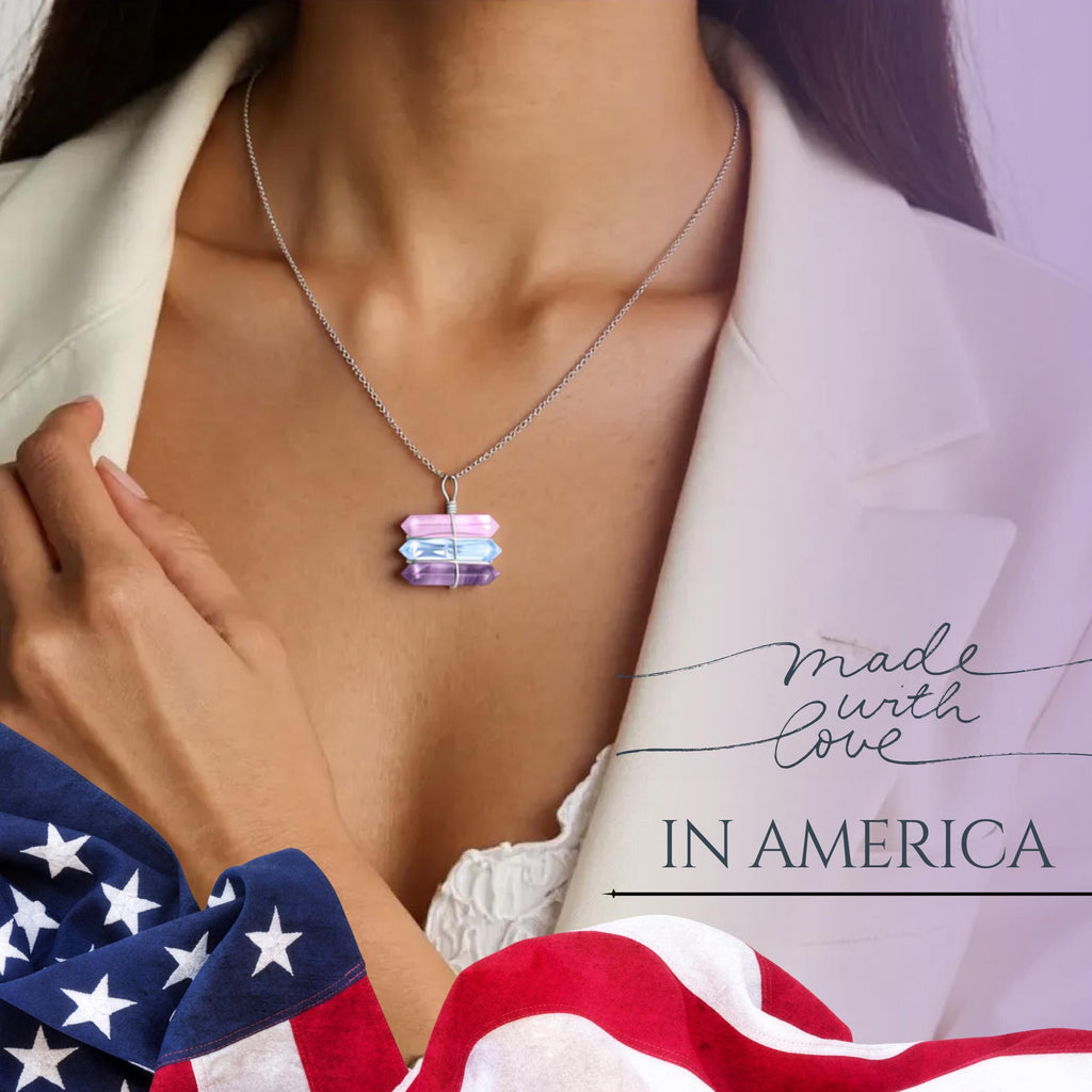 Triple Crystal Point Necklace – Amethyst, Rose and Clear Rock Quartz Amulet