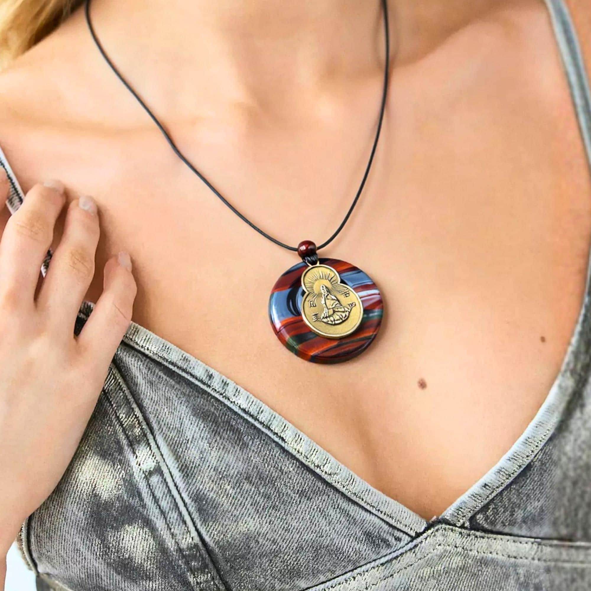 Kwan Yin Quan Amulet Necklace - Rare Dragon Eye Hematite Iron Protection Gemstone Jewelry