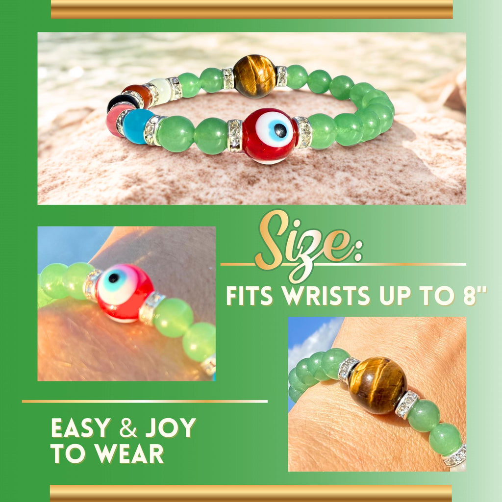 Green Quartz Money Talisman Bracelet – Tiger Eye and Evil Eye Amulet