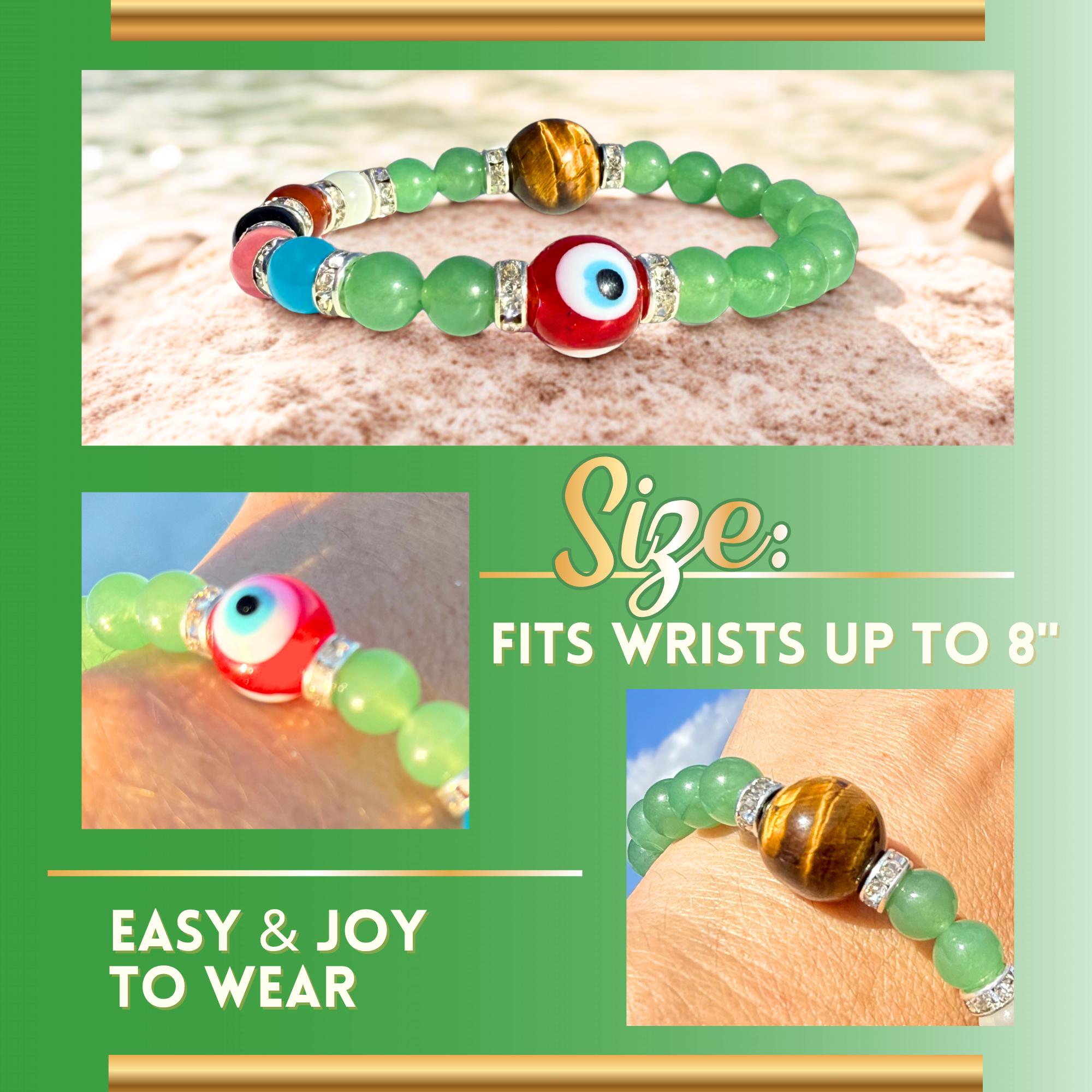 Green Quartz Money Talisman Bracelet – Tiger Eye and Evil Eye Amulet