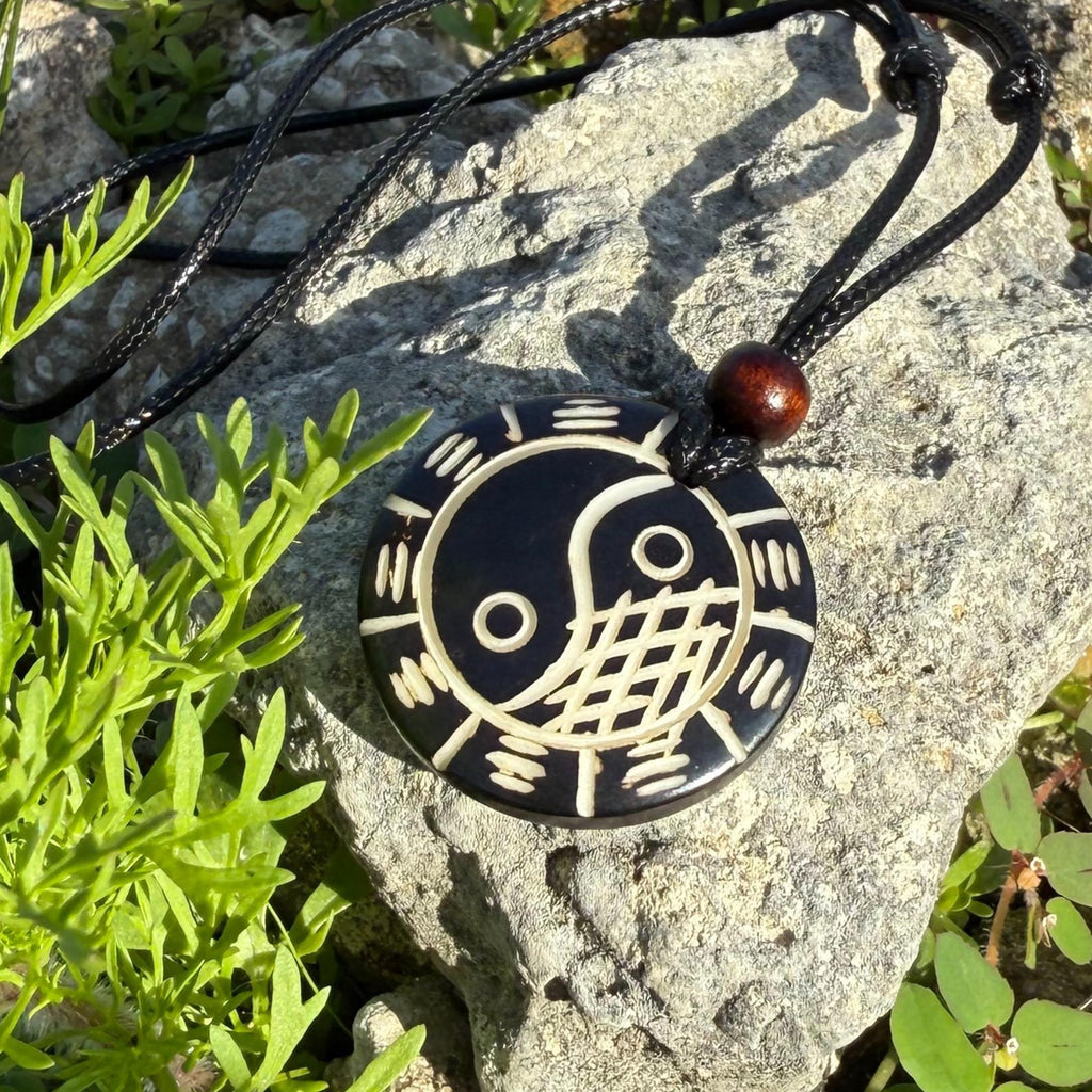 Yak Bone Yin Yang Ba Gua Necklace: Tibetan Feng Shui Amulet