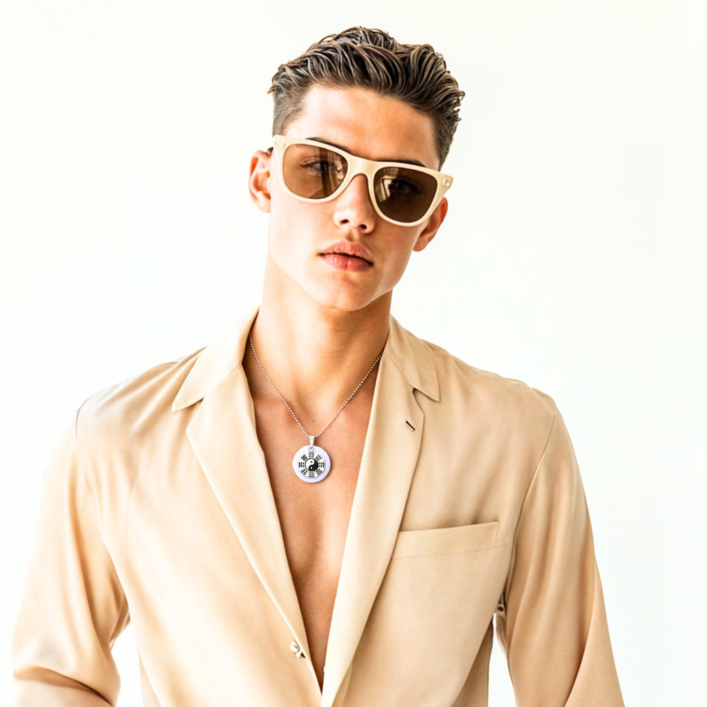 White Quartz Yin Yang Necklace – Evil Eye Protection Ba Gua Amulet