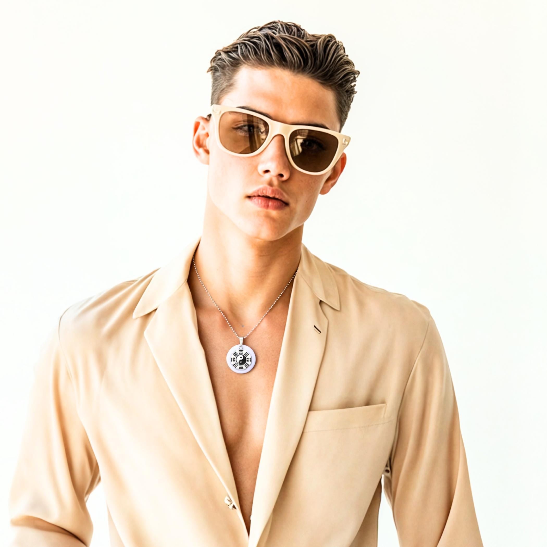 White Quartz Yin Yang Necklace – Evil Eye Protection Ba Gua Amulet