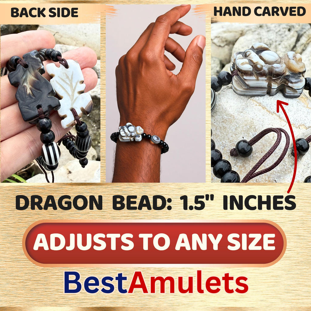 Dragon Carved Agate Bracelet - Matching Couples Set - Natural His Hers Amulets - Spiritual Protection Jewelry