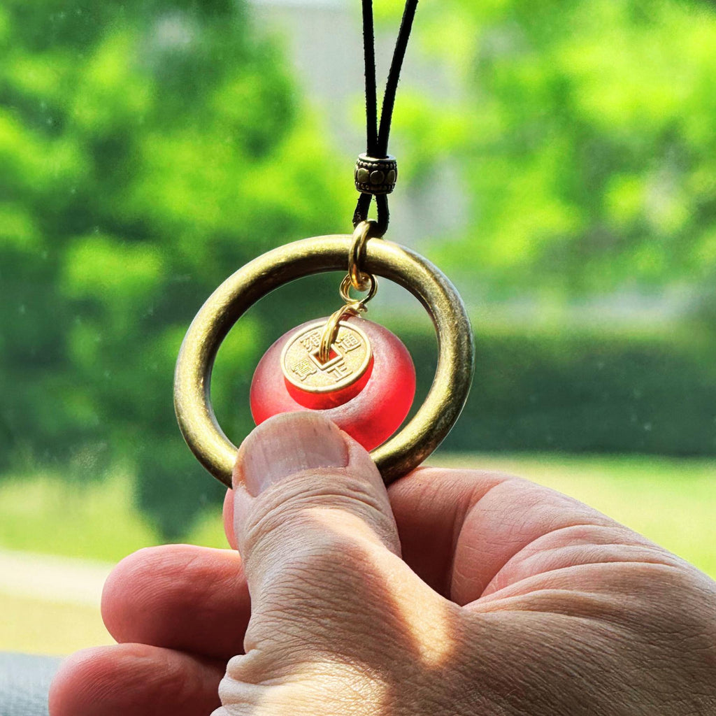 Sea Glass Car Amulet: Dragon Wheel of Fortune Charm