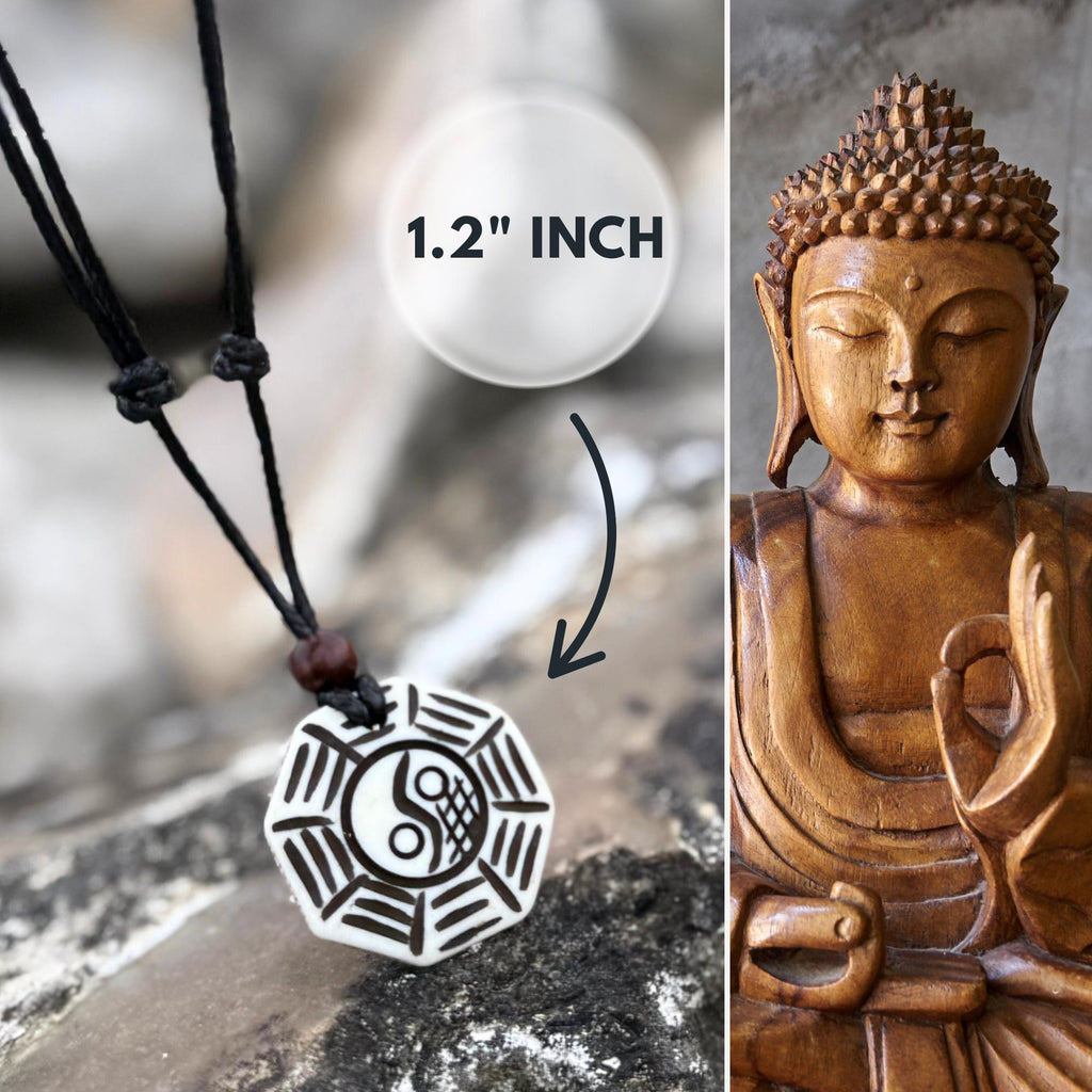 Reversible Yin Yang Necklace - White Yak Bone BaGua Spiritual Protection Amulet