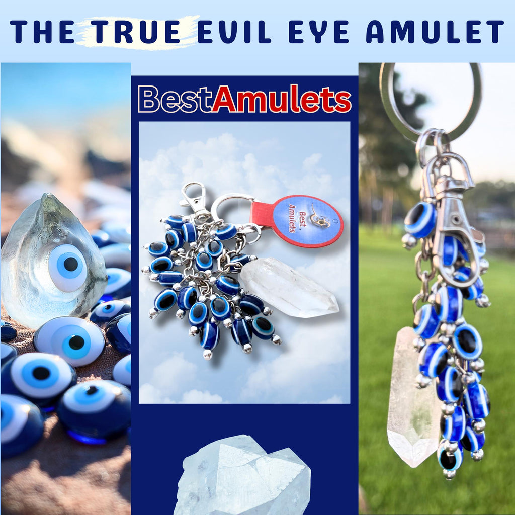 Evil Eye Keychain: Brazilian Quartz Crystal Amulet - Spiritual Protection