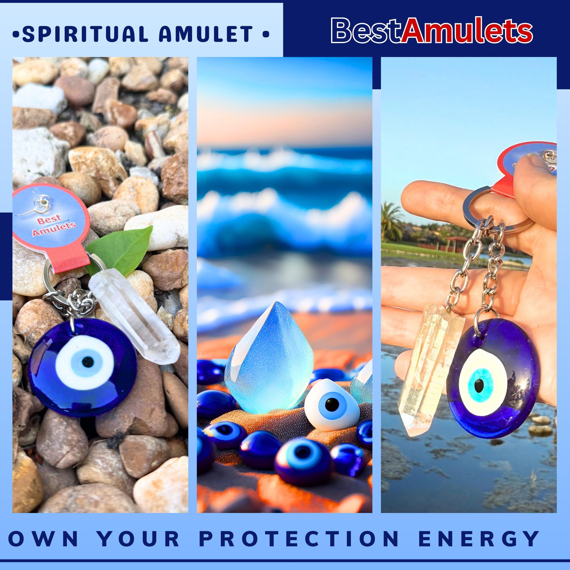 Evil Eye Keychain: Brazilian Quartz Crystal Amulet - Spiritual Protection