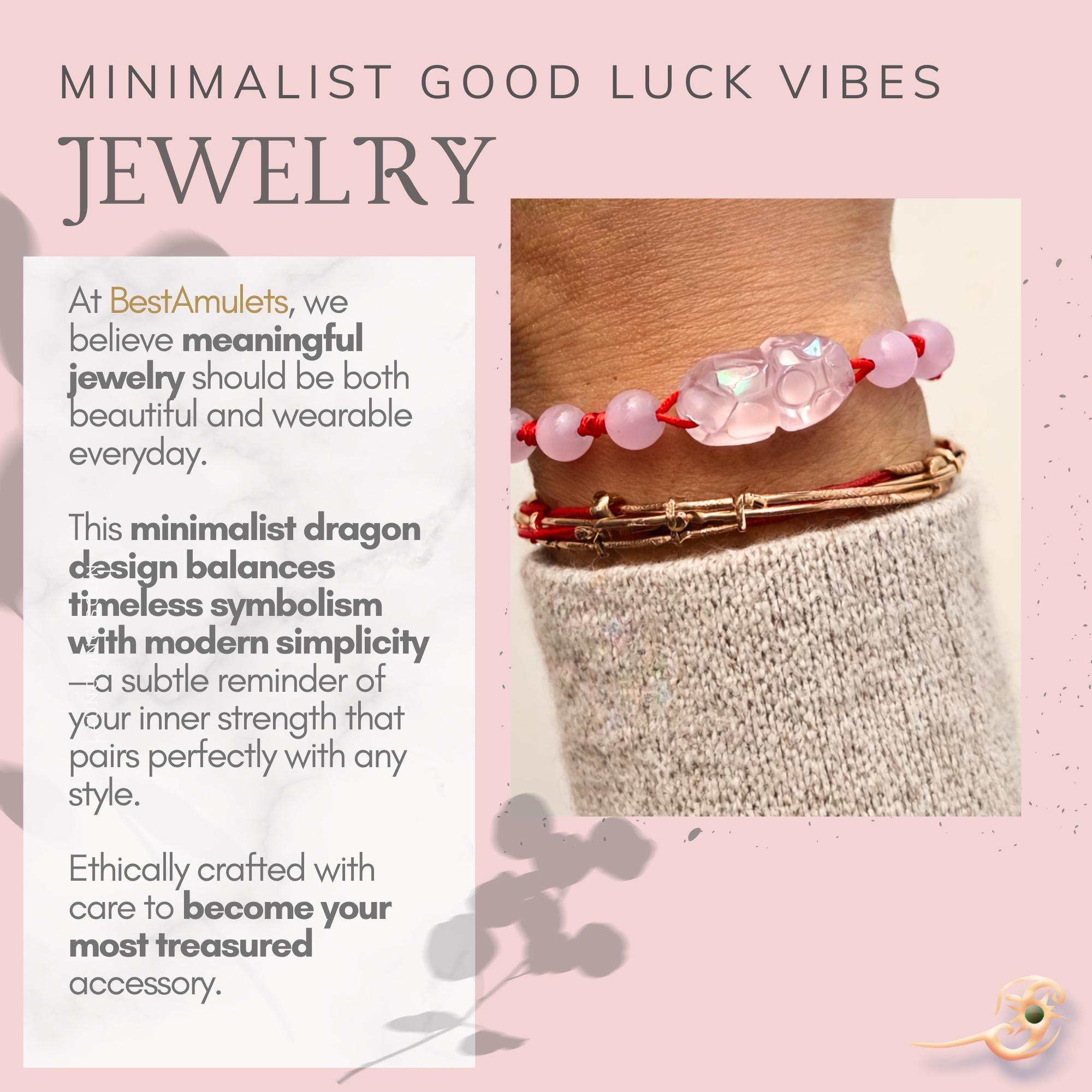 Pink Dragon Bracelet: Simulated Jade, Red String Amulet - Heart Chakra Jewelry