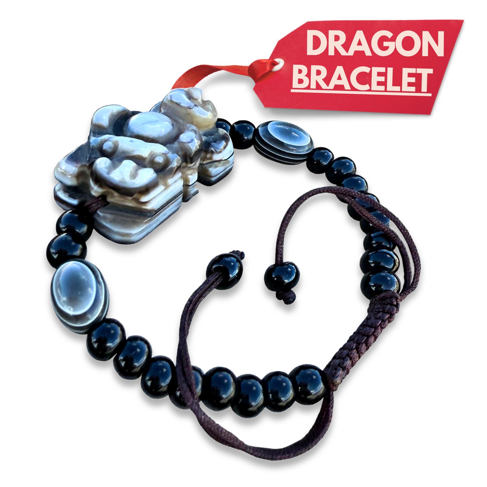 Dragon Carved Agate Bracelet - Matching Couples Set - Natural His Hers Amulets - Spiritual Protection Jewelry