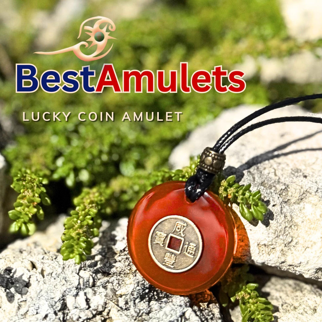 Carnelian Lucky Coin Necklace - Brass Fortune Amulet Adjustable Choker