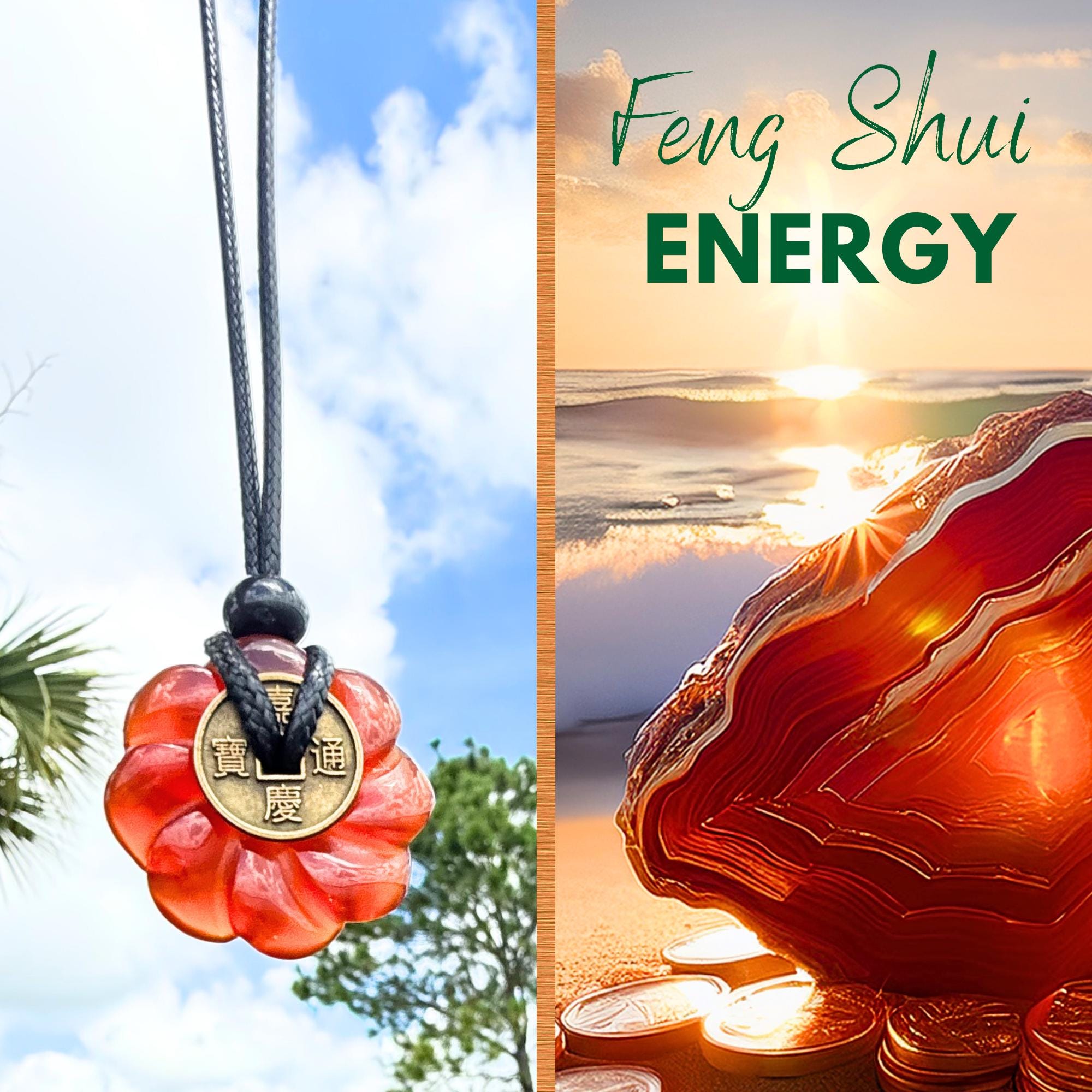 Celtic Lotus Carnelian Lucky Coin Donut Amulet Necklace - Feng Shui Spiritual Protection Energy Jewelry