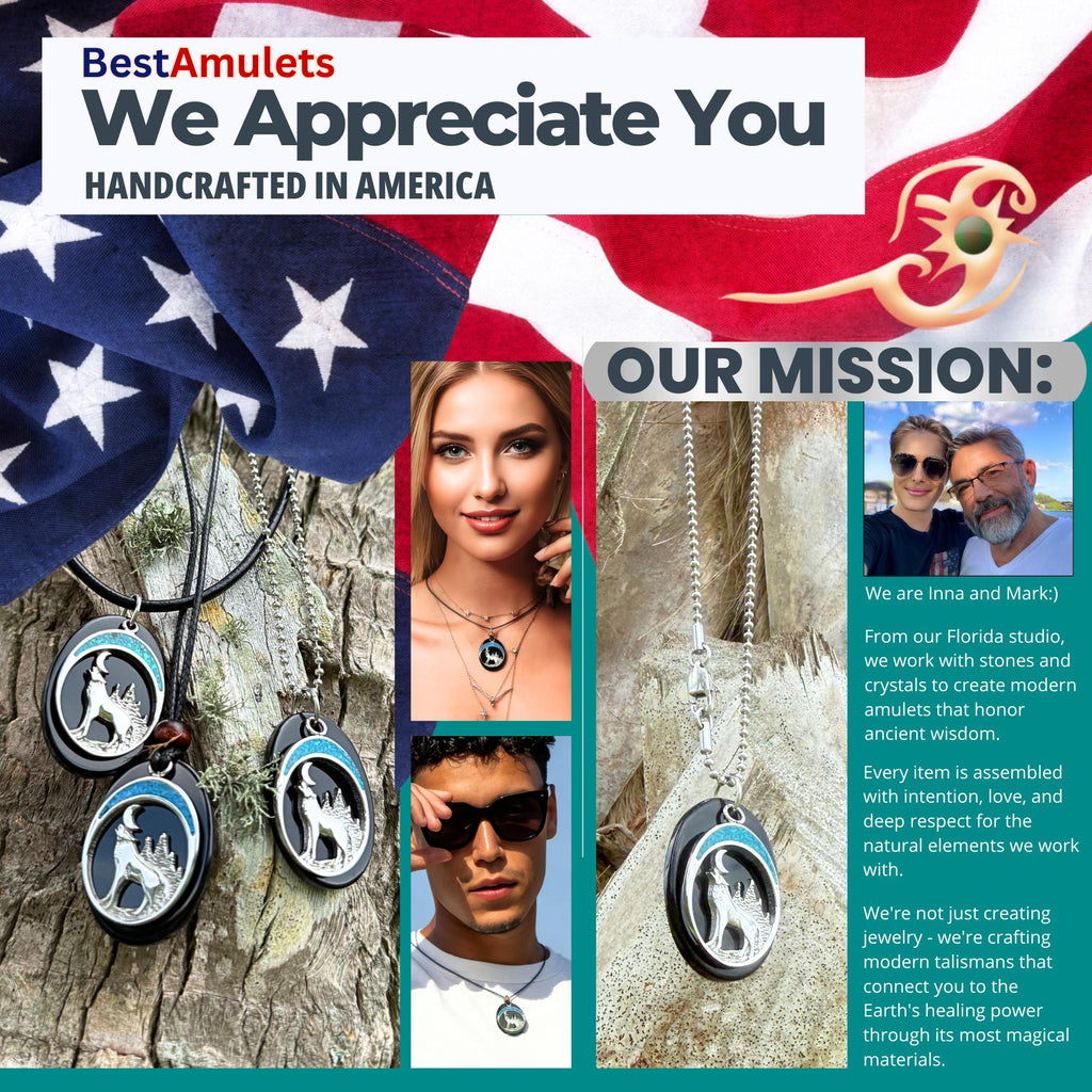 Howling Wolf Black Agate Necklace: Turquoise Accent, Native American Amulet