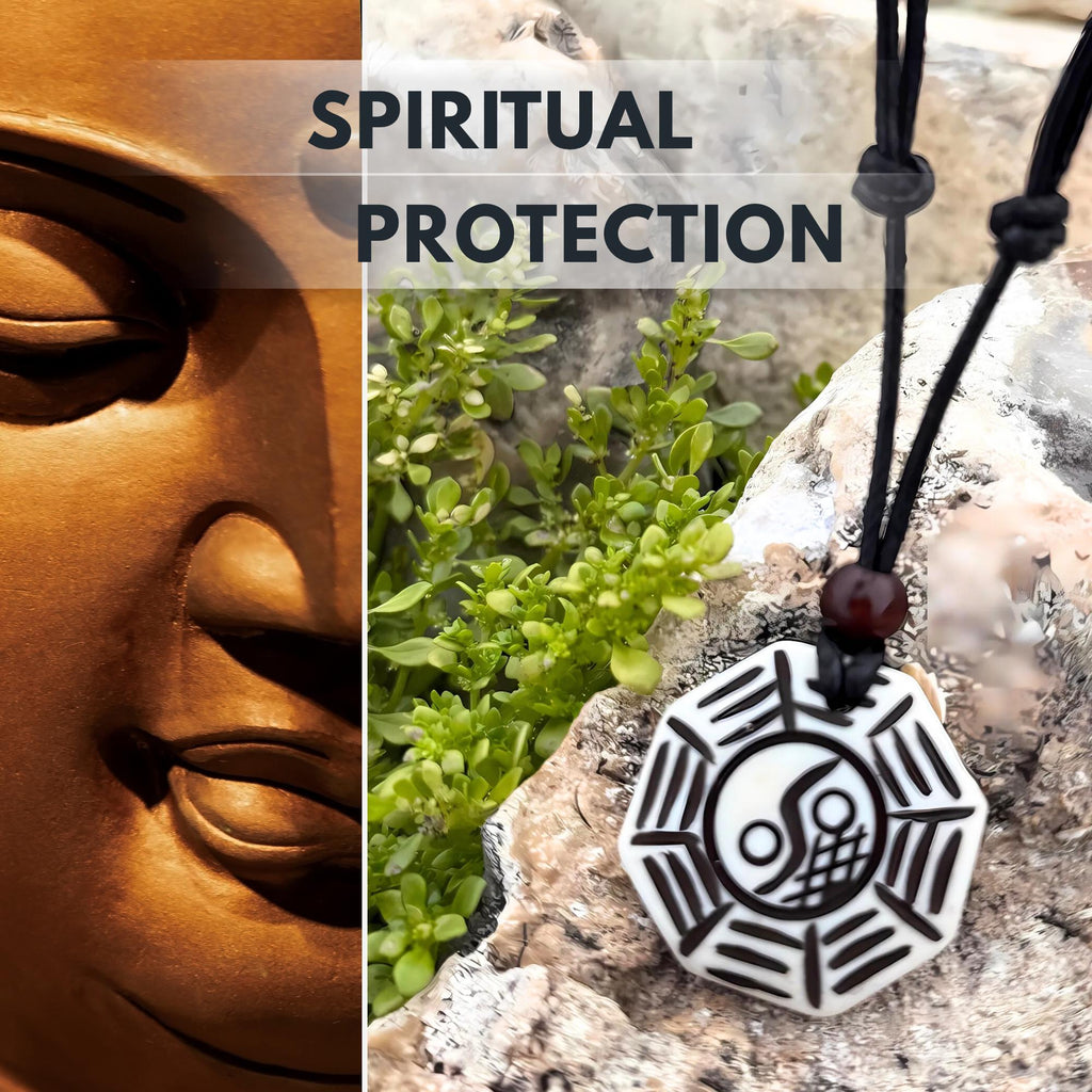 Reversible Yin Yang Necklace - White Yak Bone BaGua Spiritual Protection Amulet