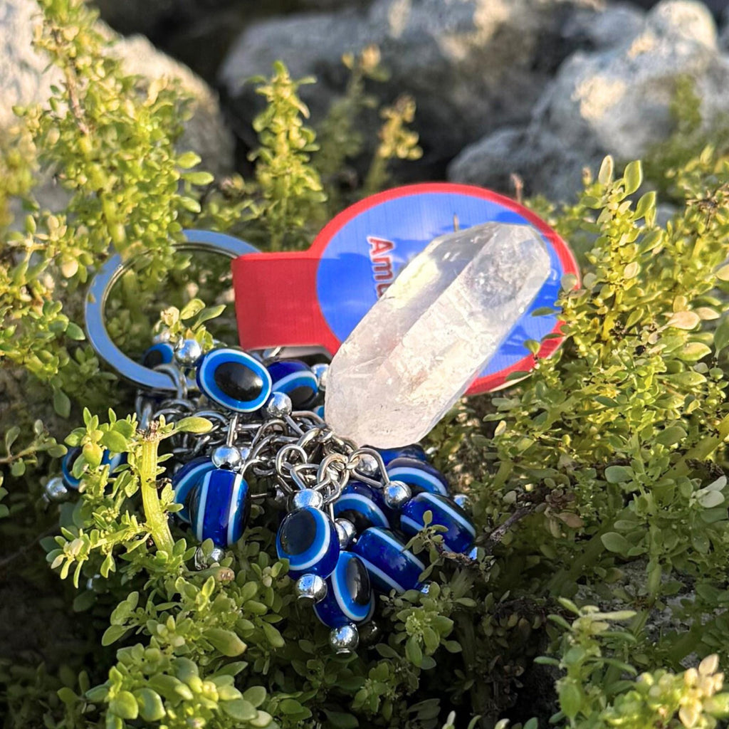 Evil Eye Keychain: Brazilian Quartz Crystal Amulet - Spiritual Protection