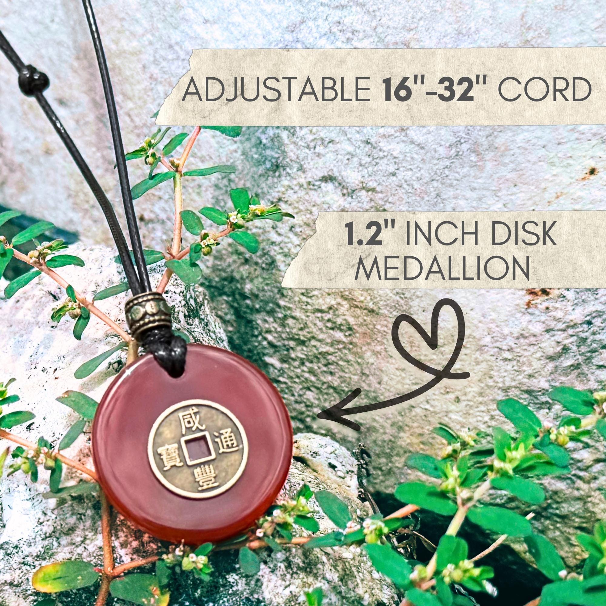 Carnelian Lucky Coin Necklace - Brass Fortune Amulet Adjustable Choker