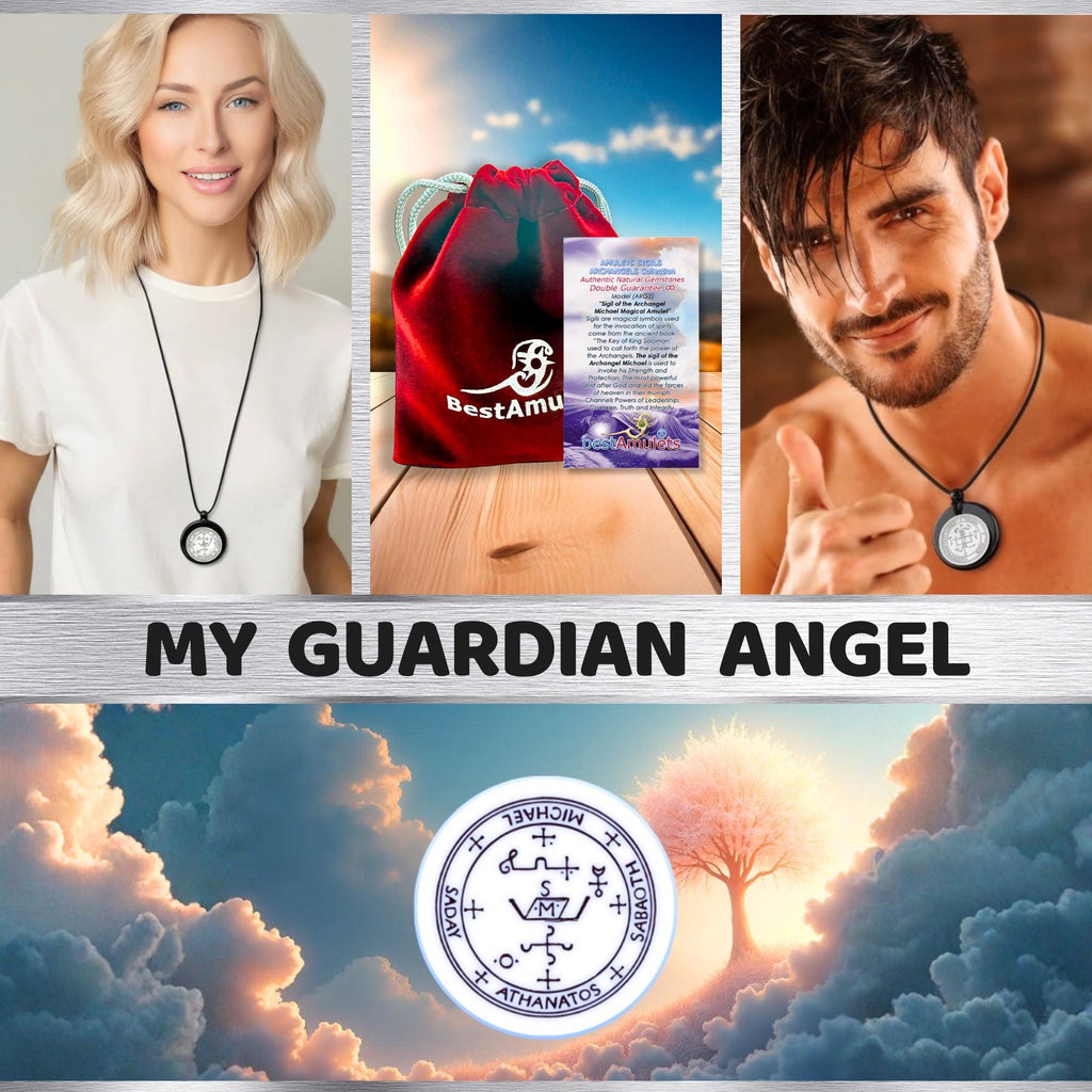 Archangel Sigil Amulet Necklace - Michael Gabriel Raphael Uriel - Genuine Black Agate Medallion