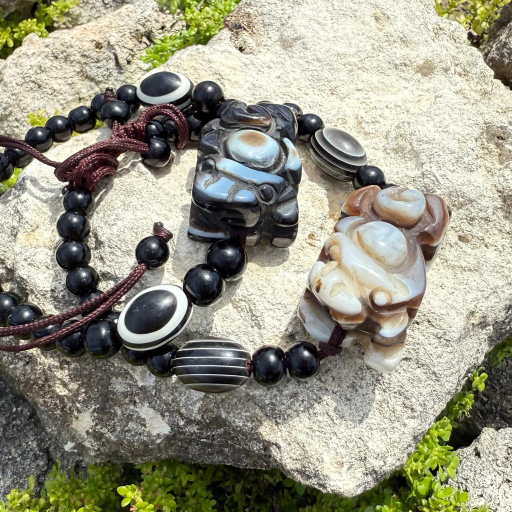 Dragon Carved Agate Bracelet - Matching Couples Set - Natural His Hers Amulets - Spiritual Protection Jewelry