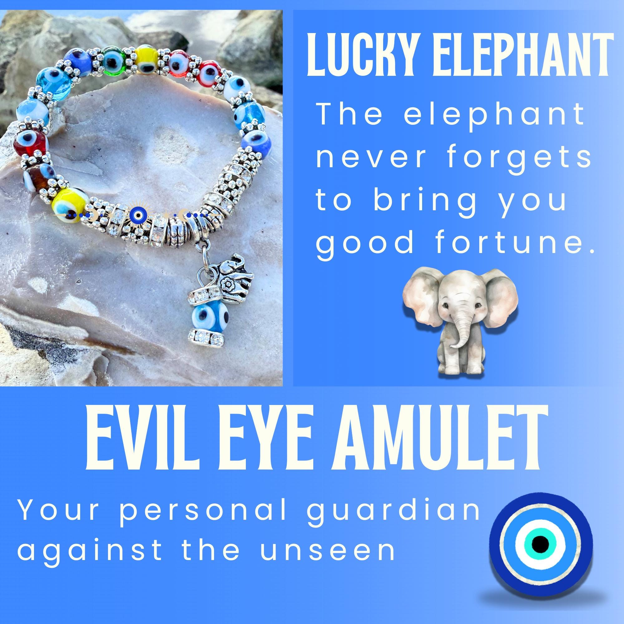Evil Eye Charm Bracelet – Elephant or Starfish Amulet - Spiritual Protection Jewelry
