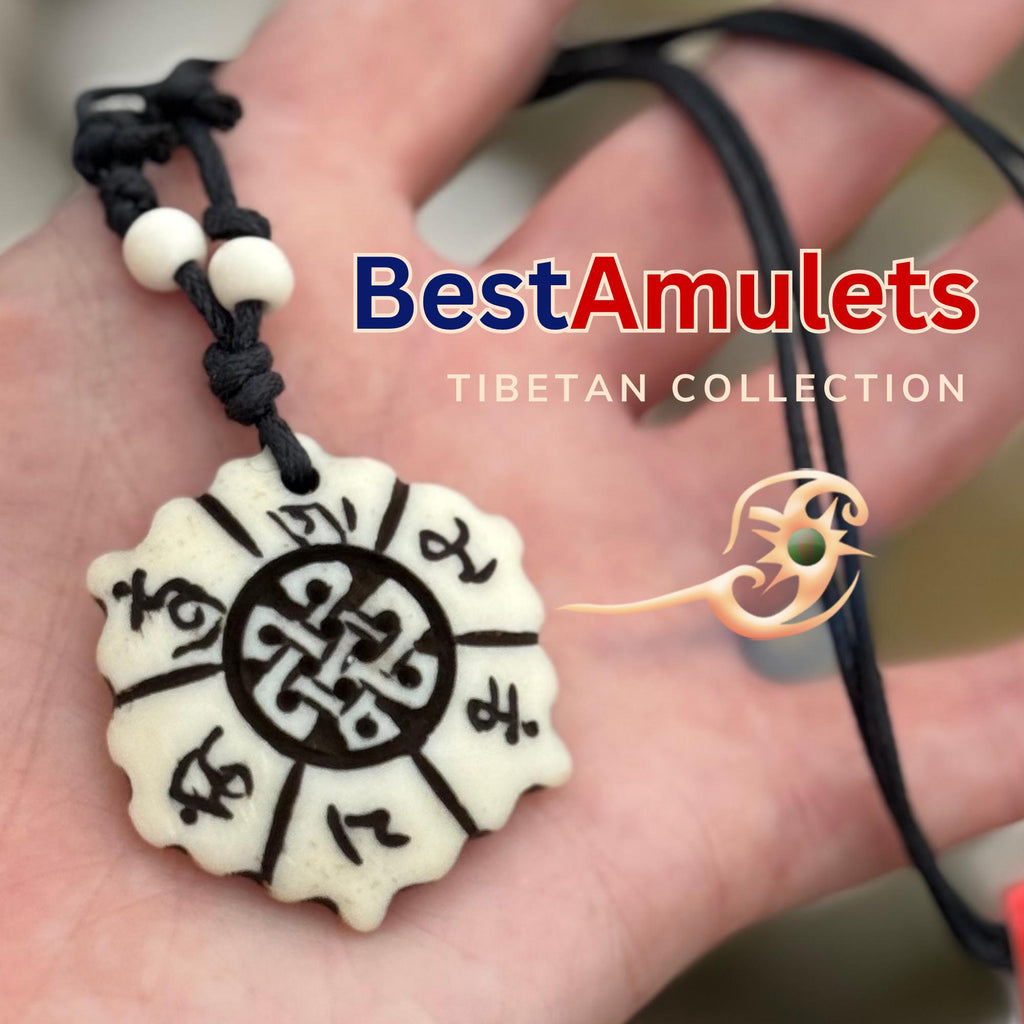 Yak Bone Lotus Mandala Necklace: Celtic Shield Knot, Om Mani Padme Hum