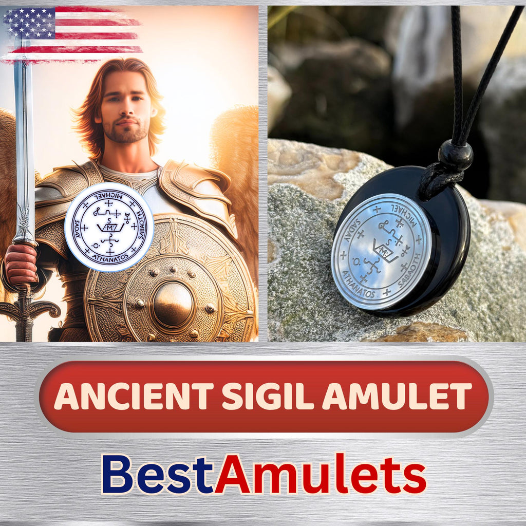 Archangel Sigil Amulet Necklace - Michael Gabriel Raphael Uriel - Genuine Black Agate Medallion