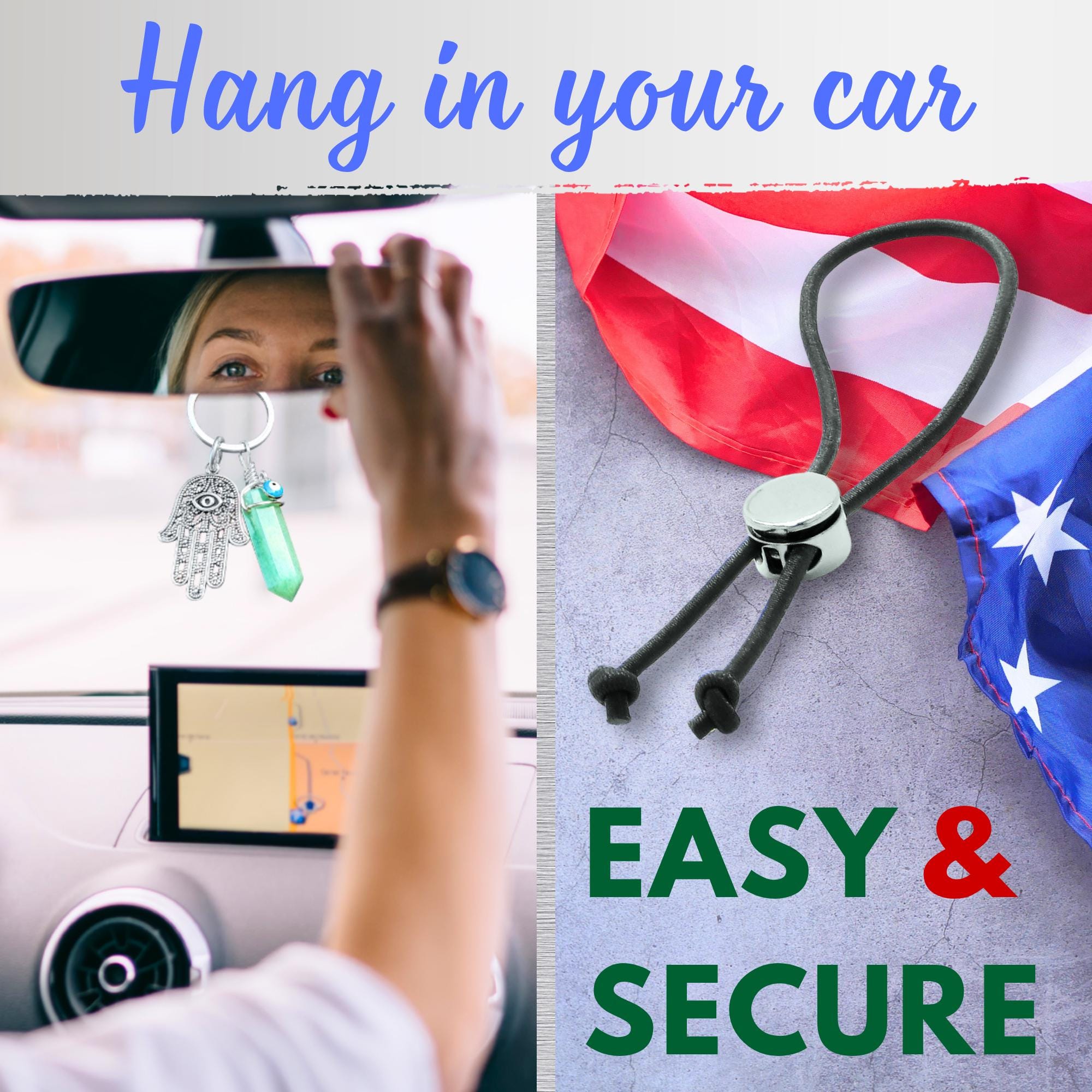 Money Talisman Hamsa Hand Keychain - Green Quartz Crystal - Evil Eye Amulet