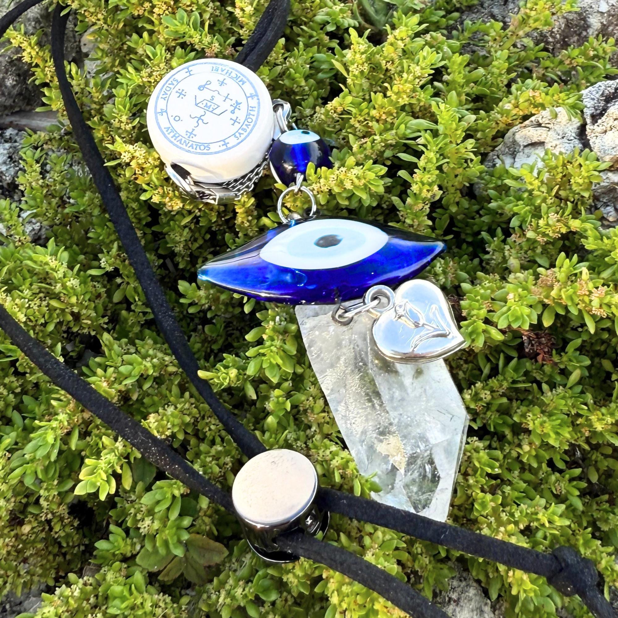 Archangel Michael Car Charm: Evil Eye Quartz Crystal Amulet