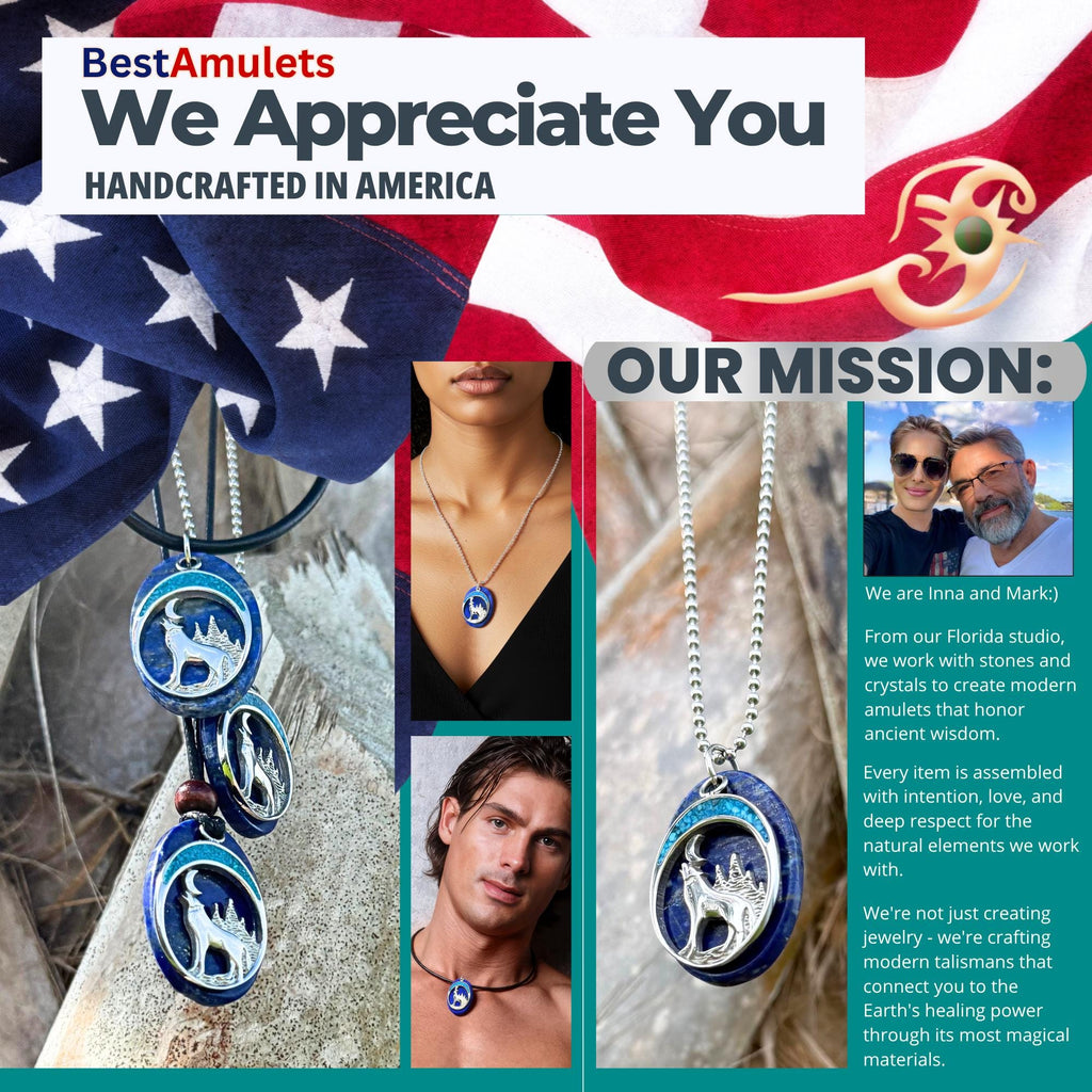 Lapis Lazuli Howling Wolf Necklace: Turquoise Moon Amulet