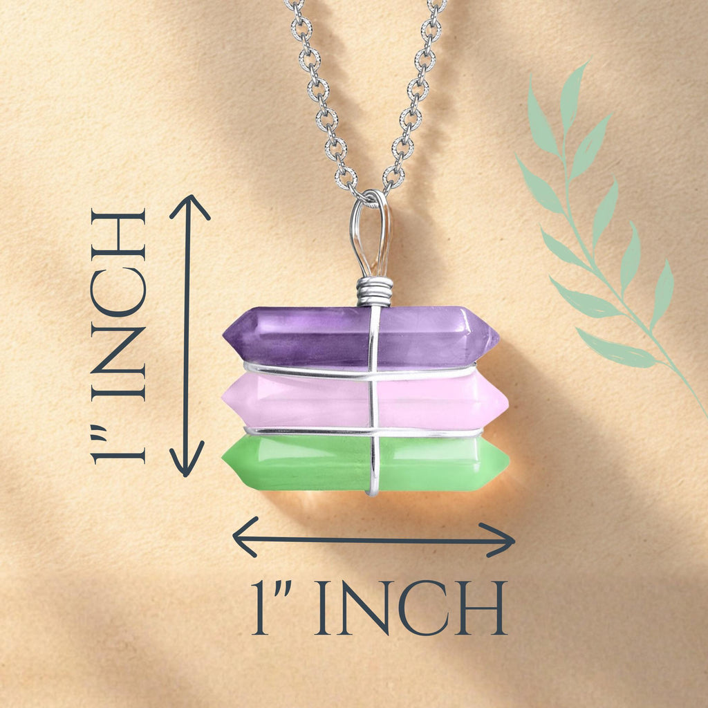 Triple Crystal Point Necklace - Amethyst, Rose & Green Quartz Amulet