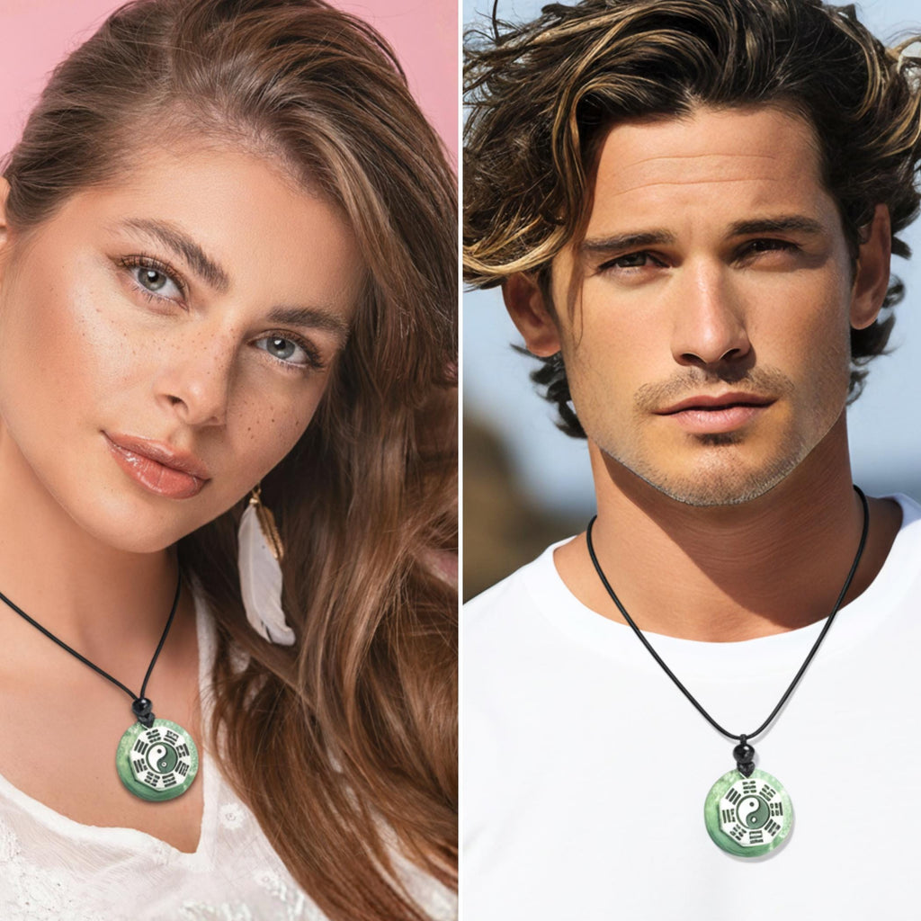 Green Moss Agate Yin Yang Amulet Necklace – Feng Shui BaGua Fortune Talisman Jewelry