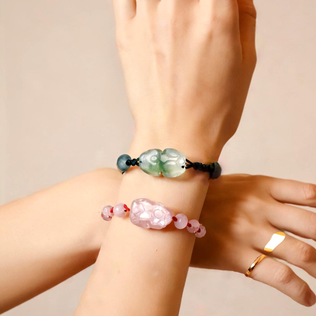 Matching Dragon Bracelet Set: Serpentine & Crystal Amulets for Couples