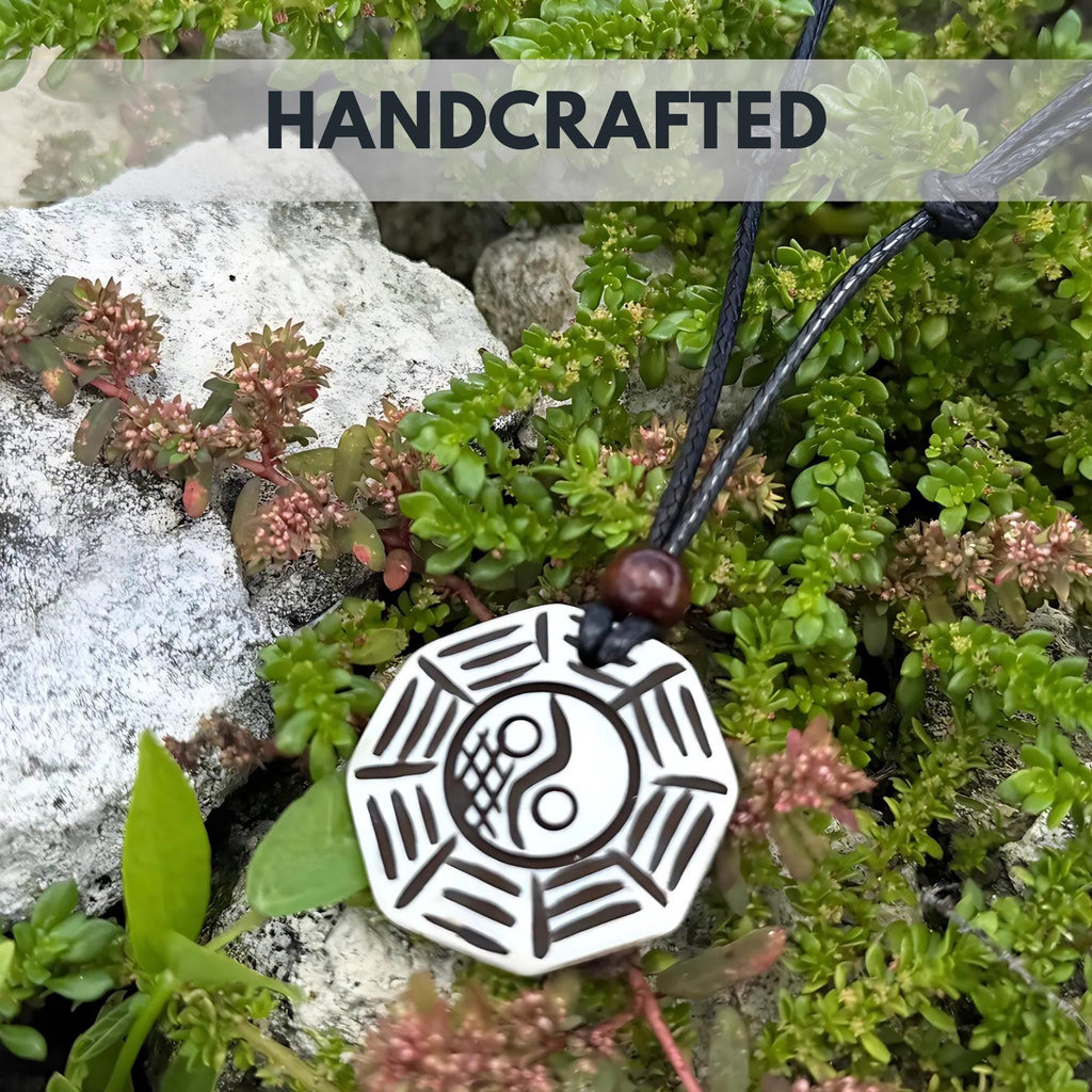 Reversible Yin Yang Necklace - White Yak Bone BaGua Spiritual Protection Amulet