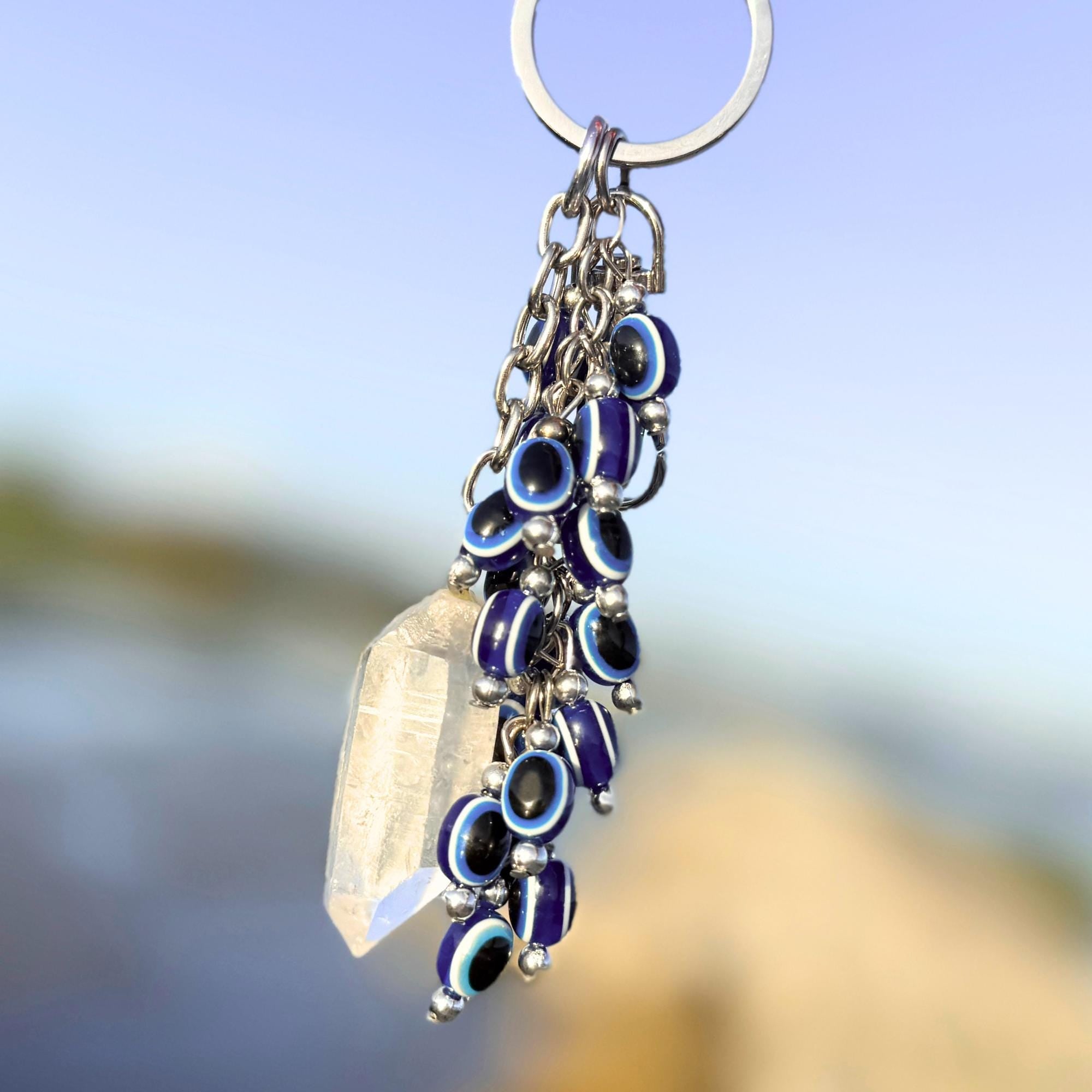 Evil Eye Keychain: Brazilian Quartz Crystal Amulet - Spiritual Protection