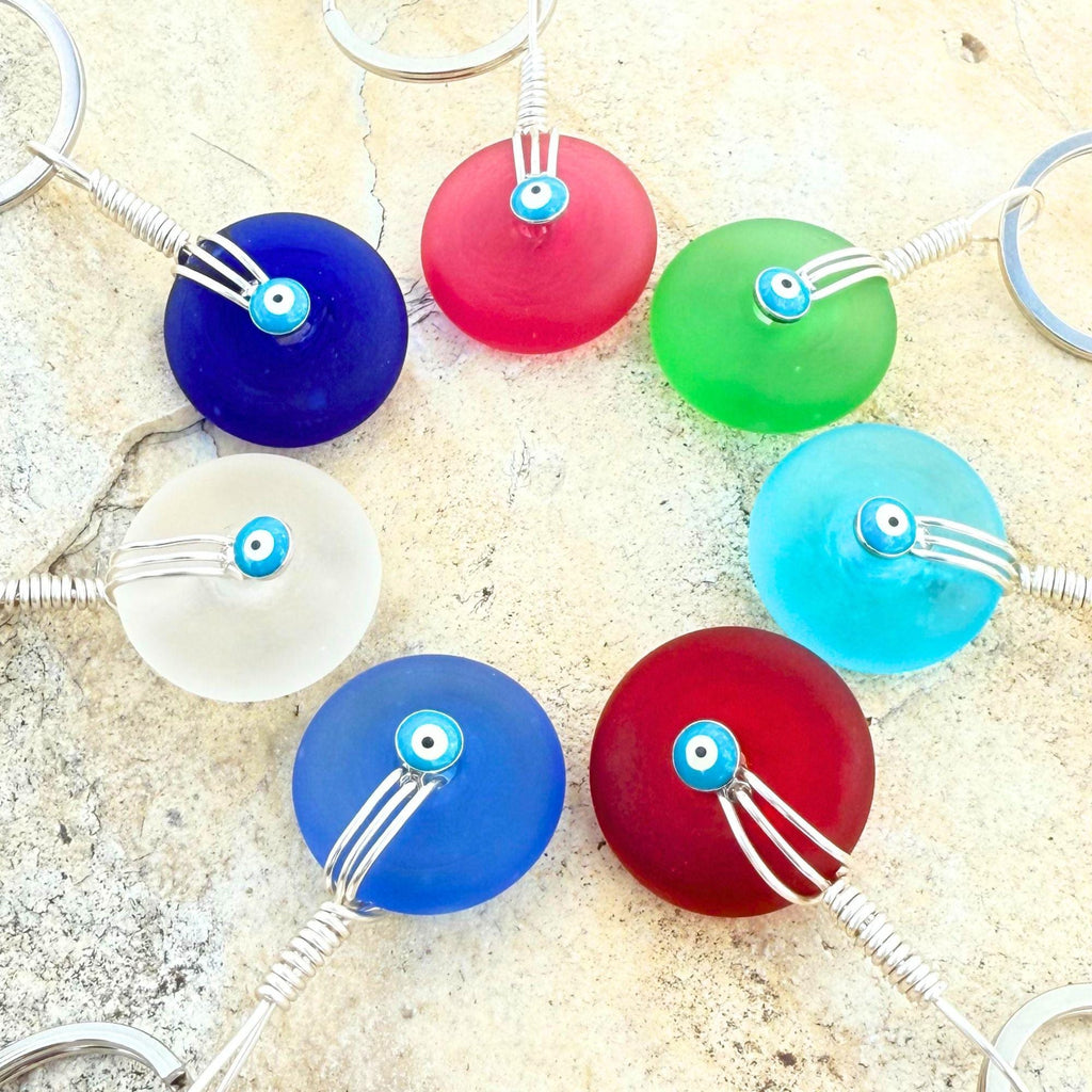 Sea Glass Evil Eye Keychain – Lucky Donut Amulet