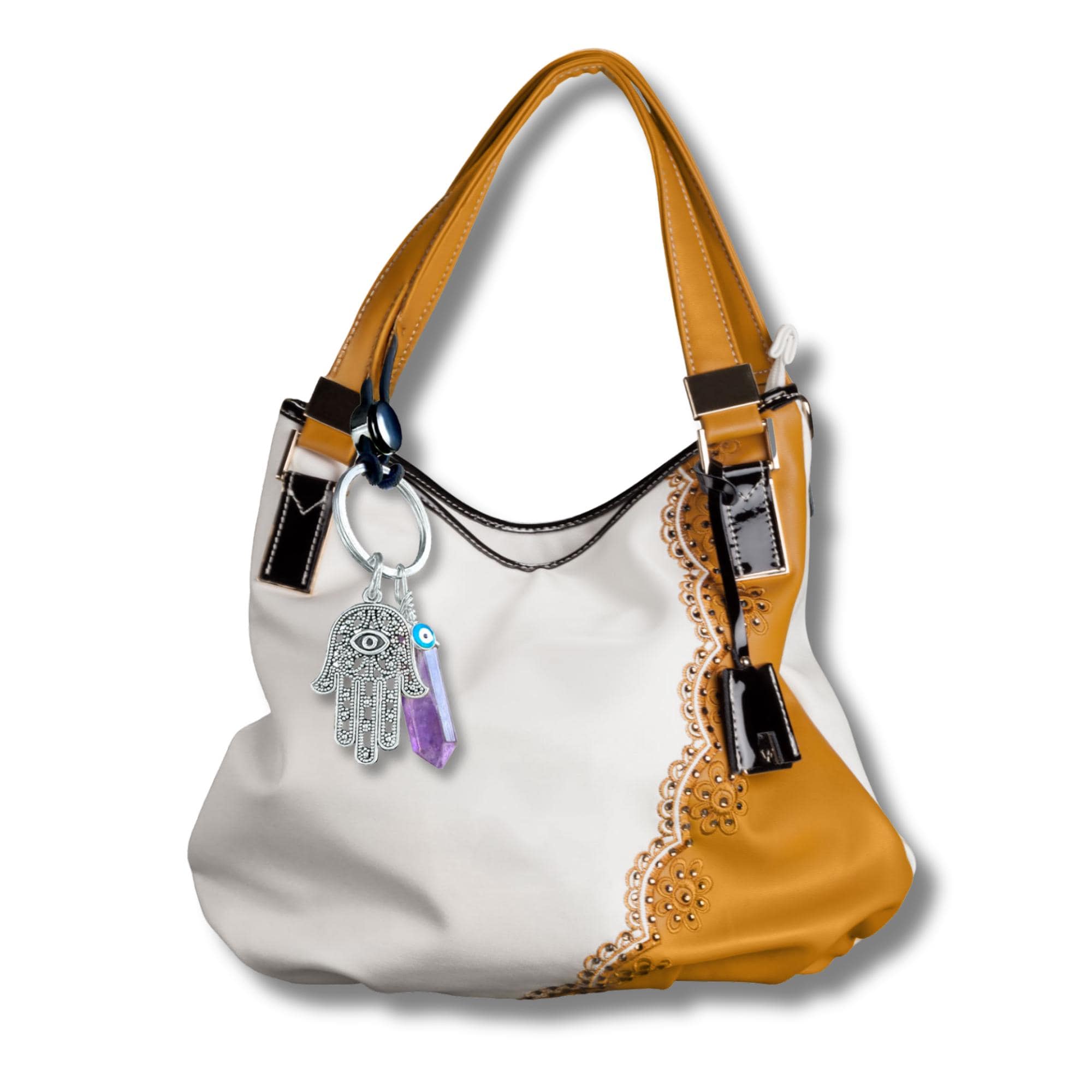 Amethyst Hamsa Hand Keychain – Evil Eye Protection Amulet - Car Hanging Ornament