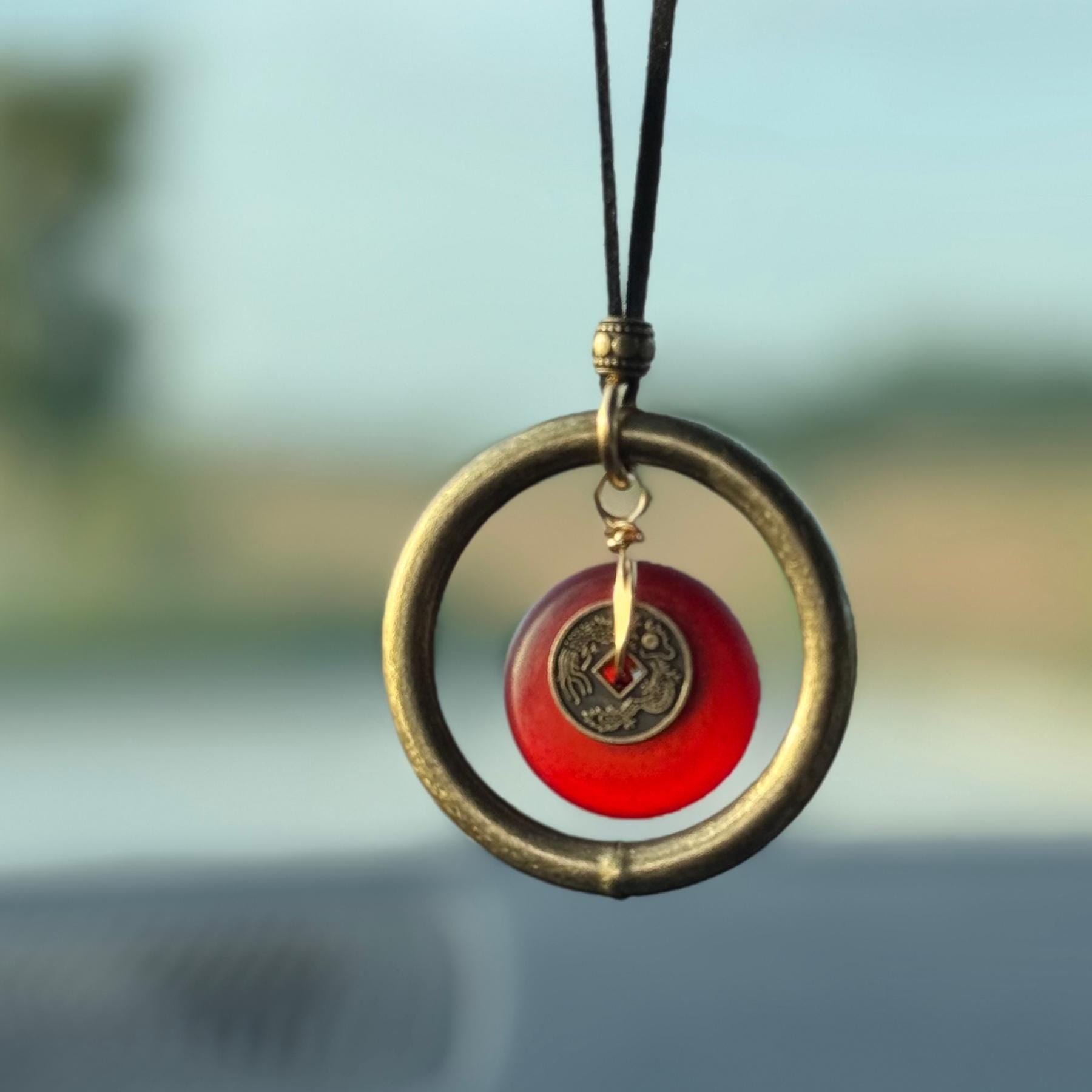 Sea Glass Car Amulet: Dragon Wheel of Fortune Charm