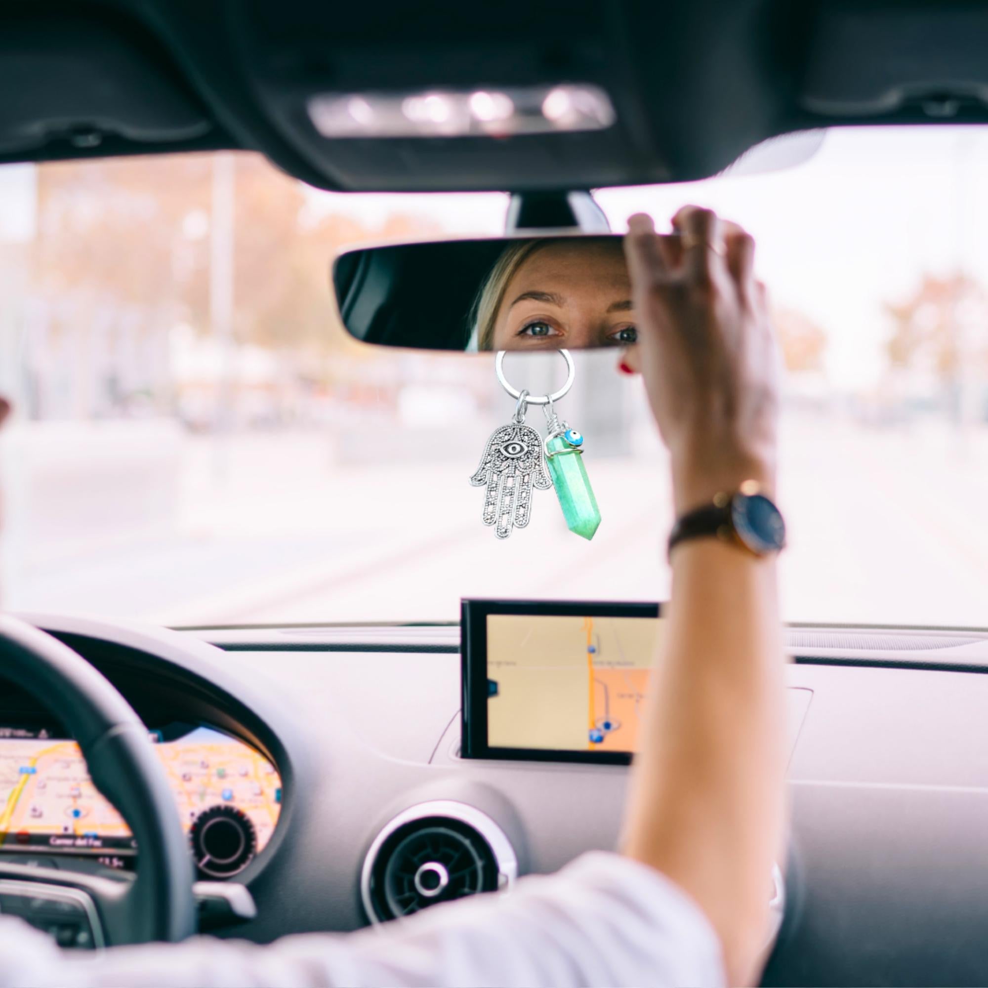 Money Talisman Hamsa Hand Keychain - Green Quartz Crystal - Evil Eye Amulet