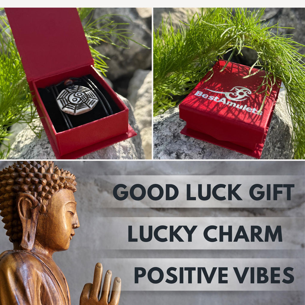 Reversible Yin Yang Necklace - White Yak Bone BaGua Spiritual Protection Amulet