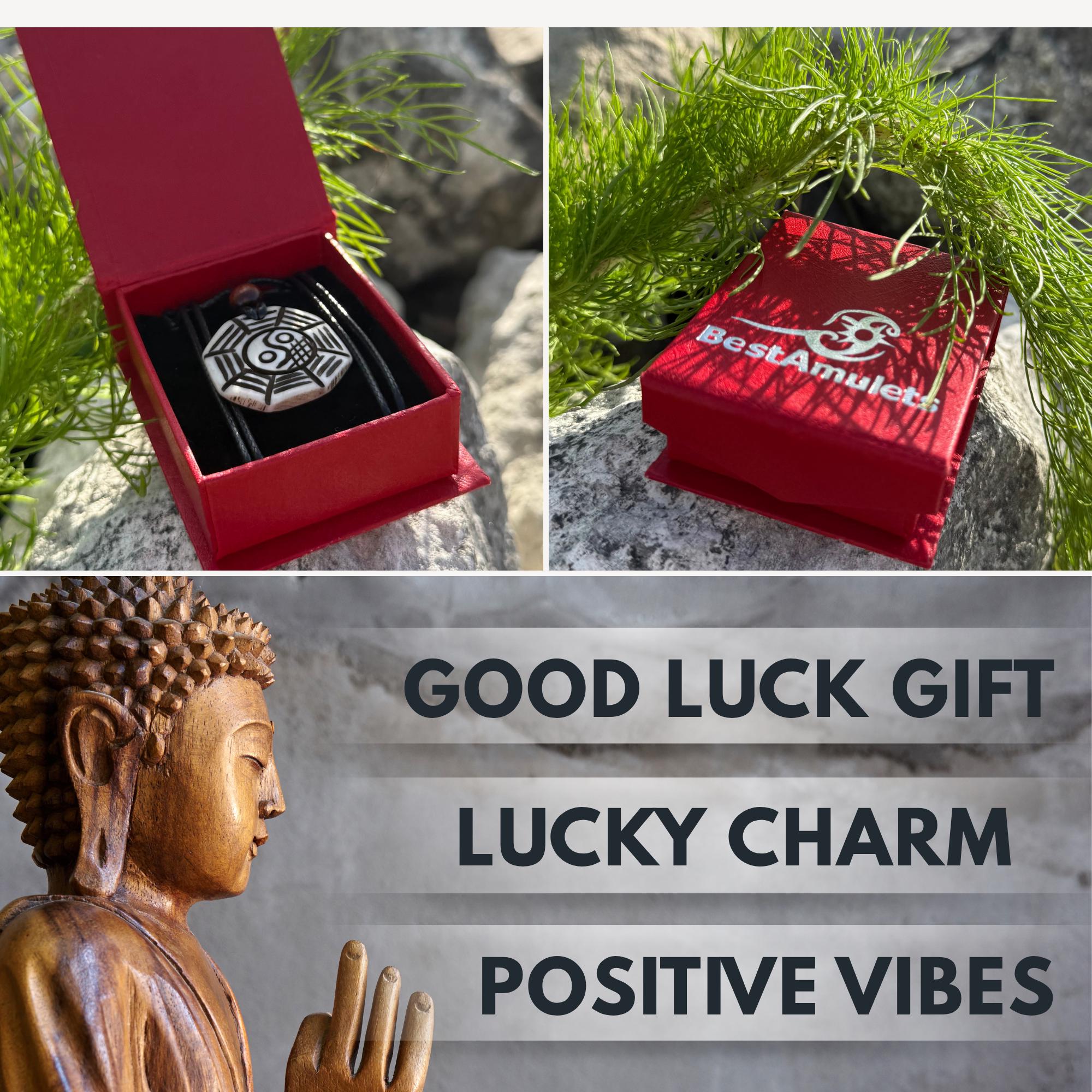 Reversible Yin Yang Necklace - White Yak Bone BaGua Spiritual Protection Amulet