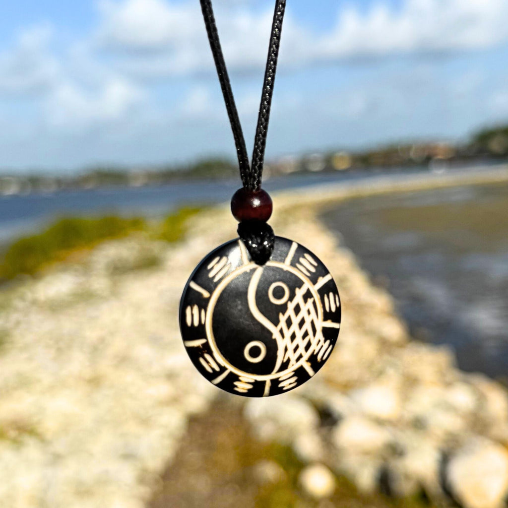 Yak Bone Yin Yang Ba Gua Necklace: Tibetan Feng Shui Amulet