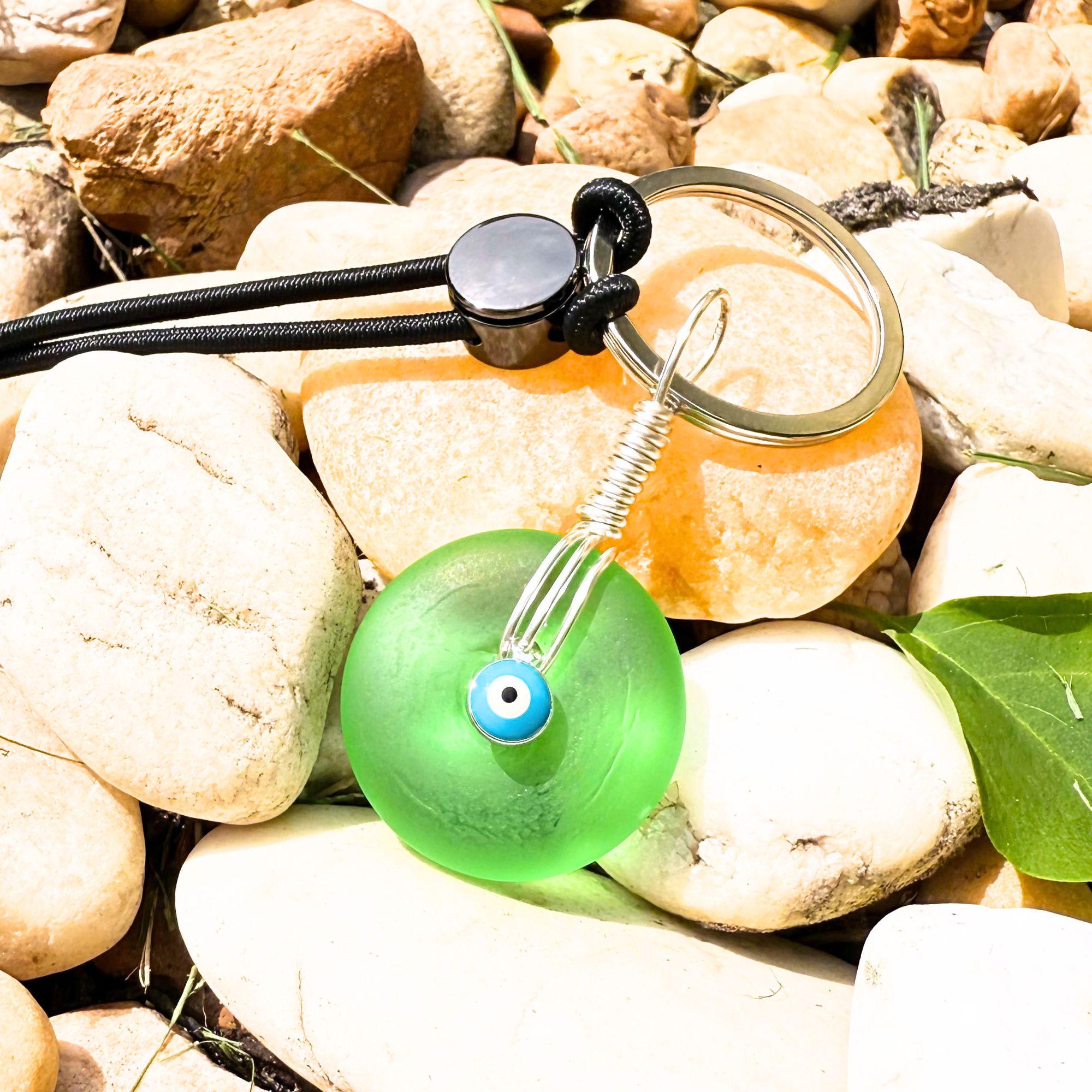 Sea Glass Evil Eye Keychain – Lucky Donut Amulet