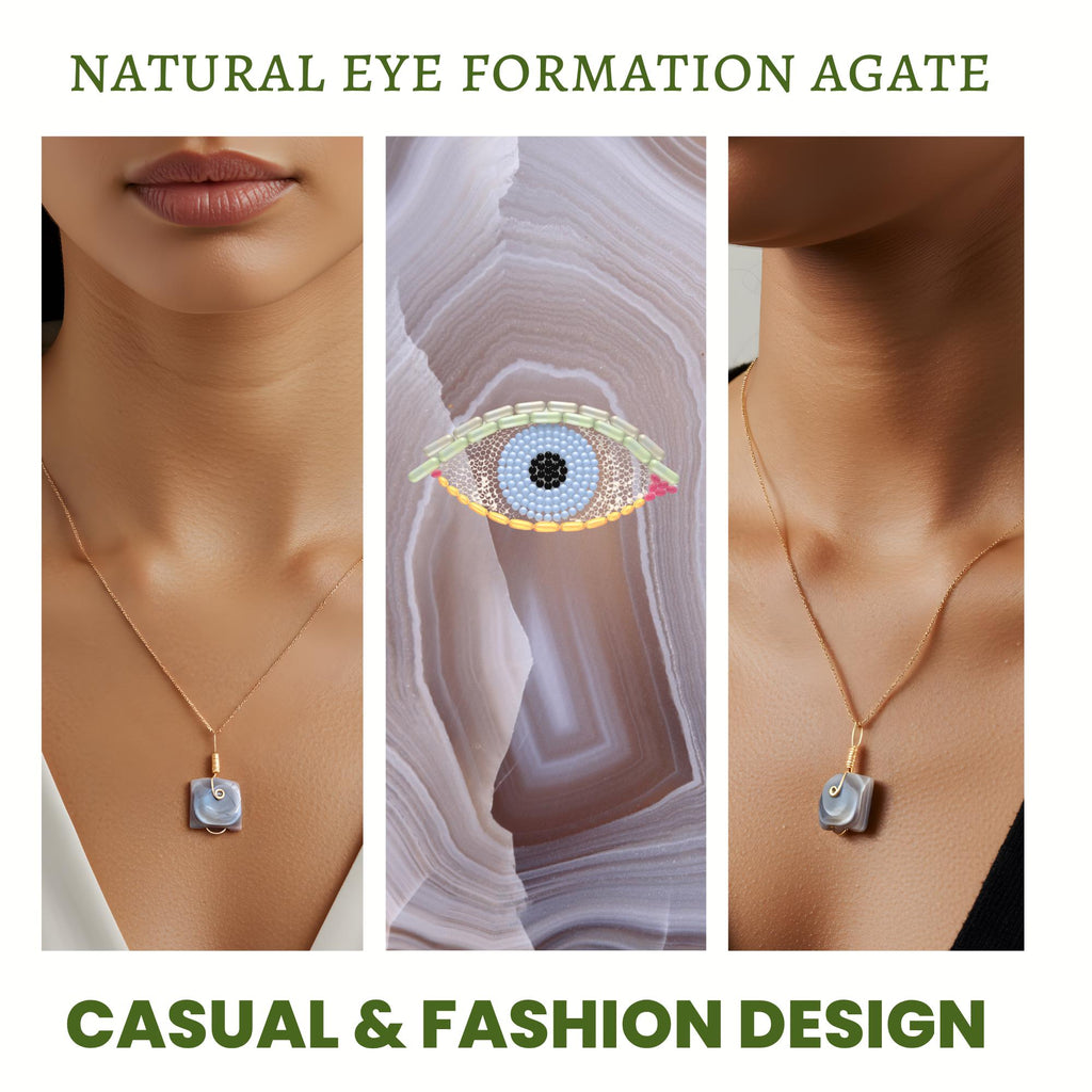 Eye Agate Necklace - Gold Tone Evil Eye Protection Amulet