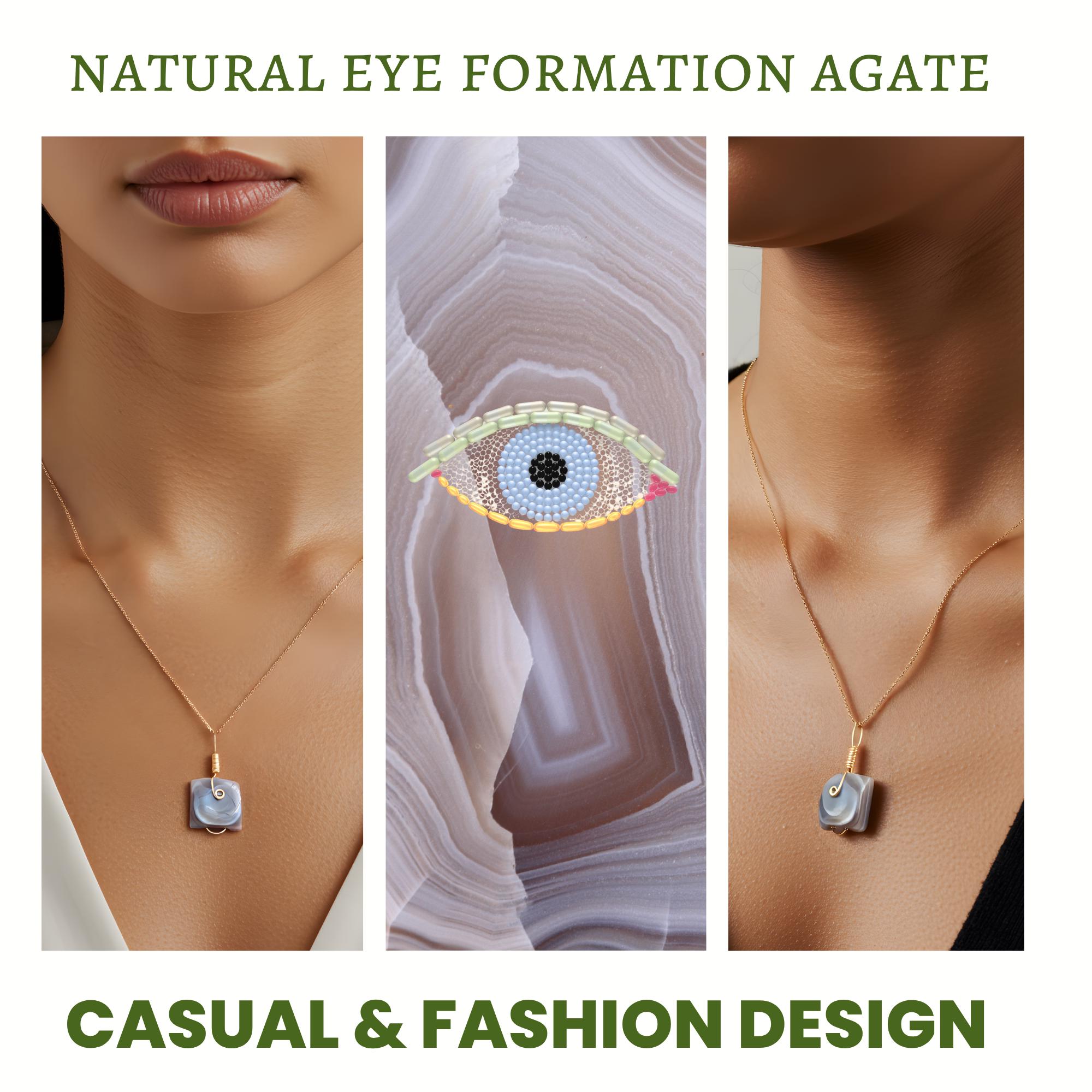 Eye Agate Necklace - Gold Tone Evil Eye Protection Amulet
